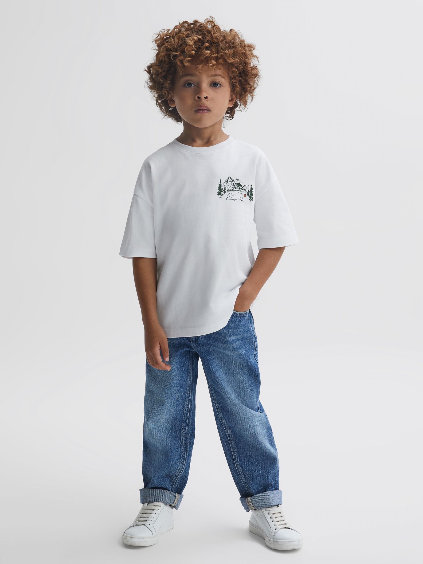 Junior Cotton Crew Neck Motif T-Shirt in Ecru - Image 5 of 6