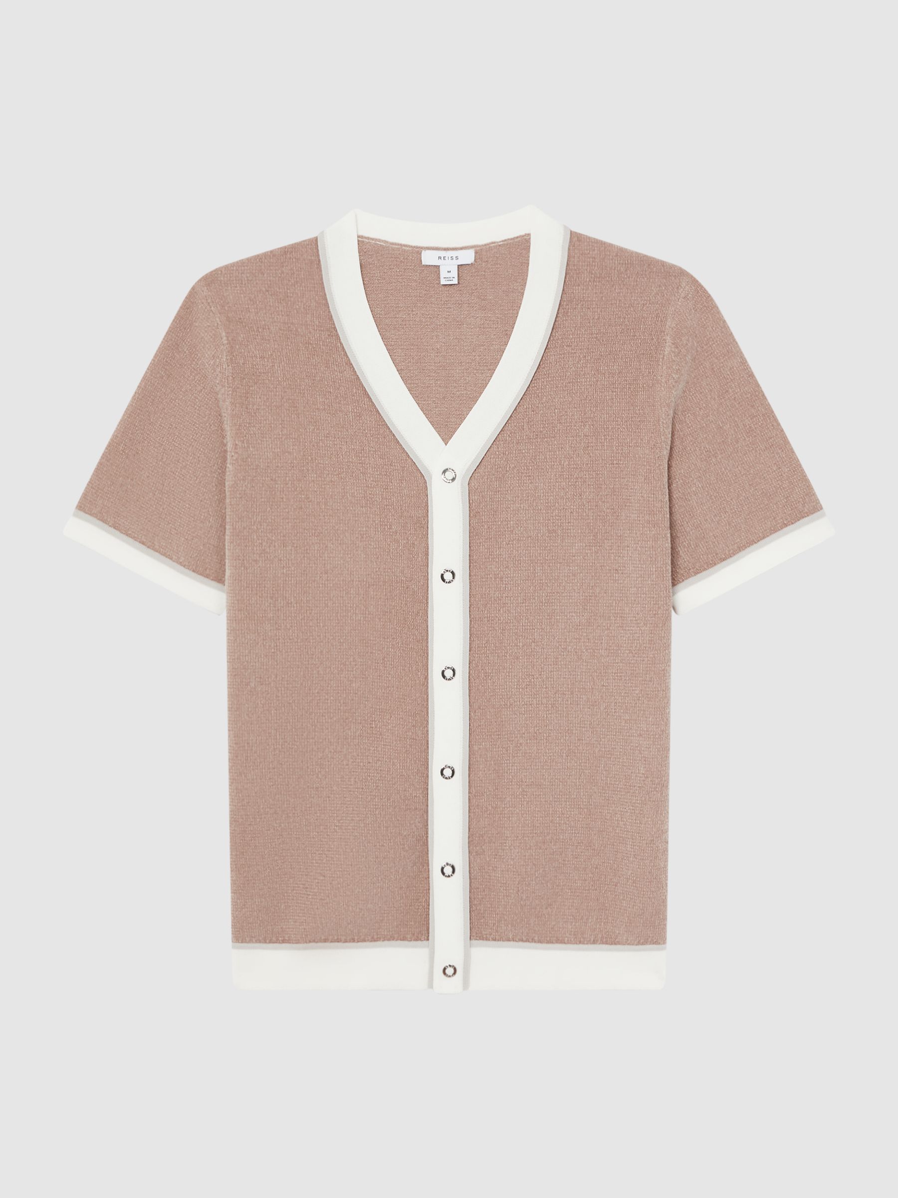 Chenille Press Stud V-Neck Shirt in Champagne - Image 2 of 5 Chenille Press Stud V-Neck Shirt in Champagne - Image 2 of 5