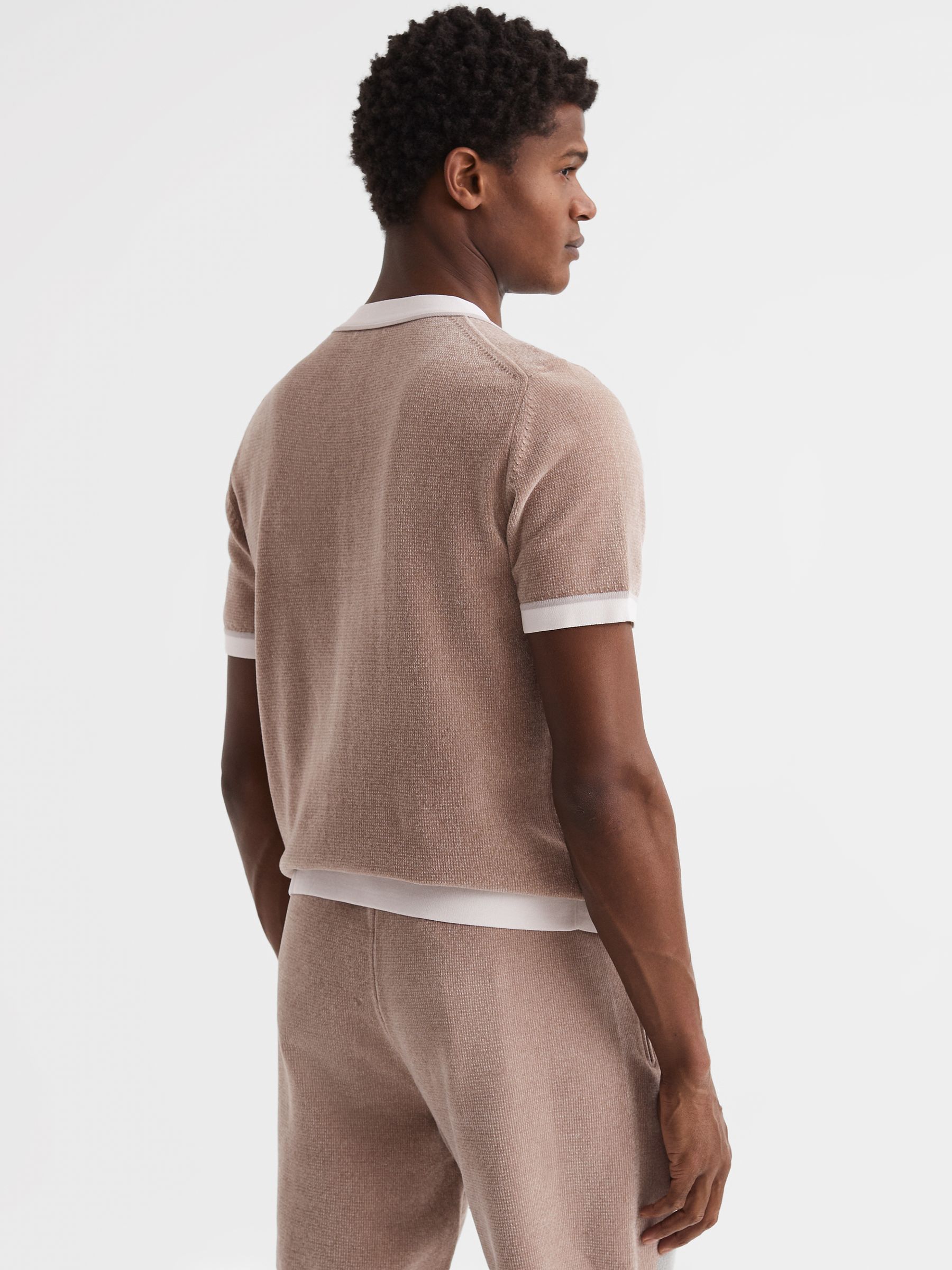 Chenille Press Stud V-Neck Shirt in Champagne - Image 5 of 5