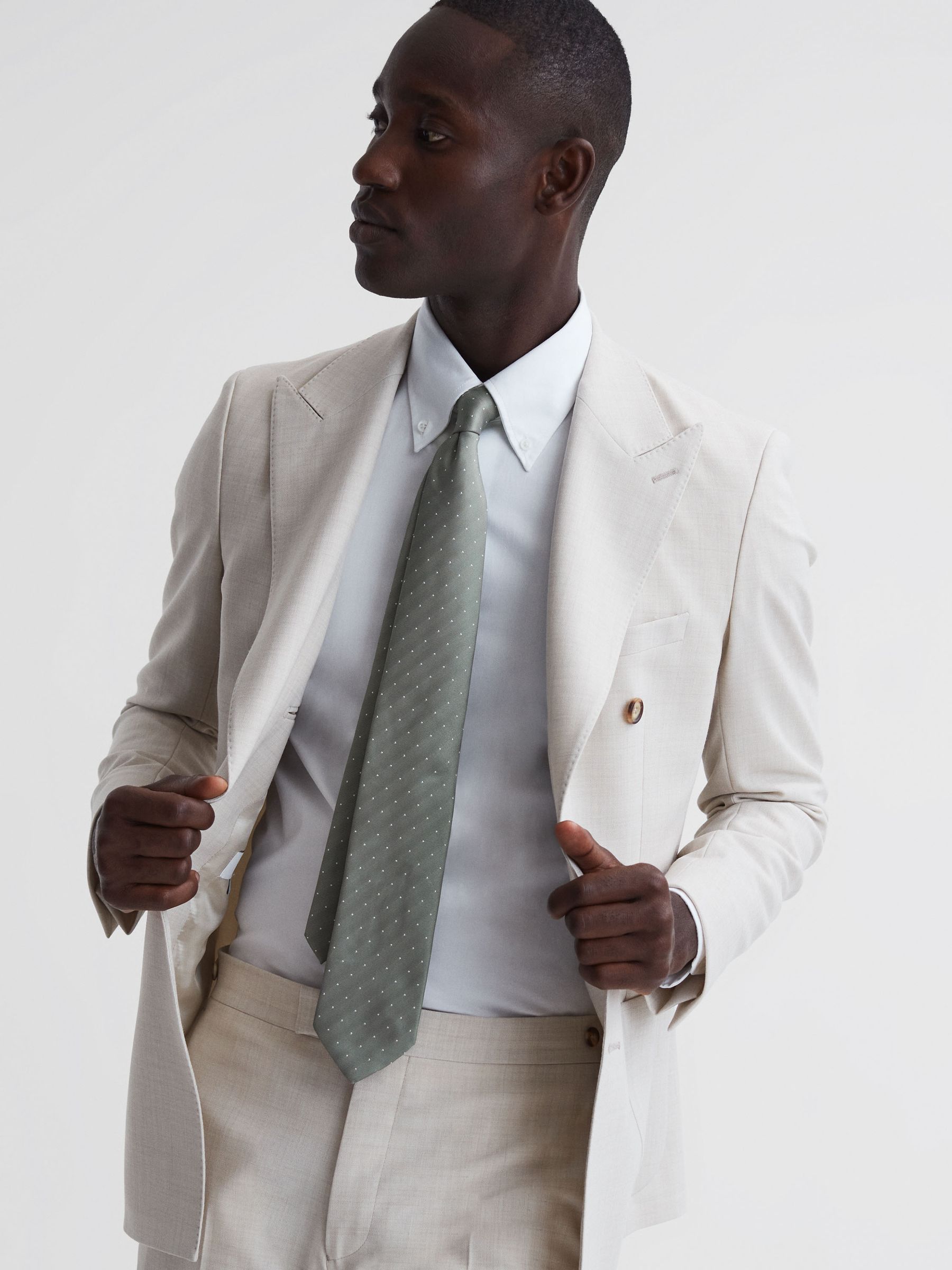 Textured Polka Dot Tie in Soft Sage - Image 2 of 5