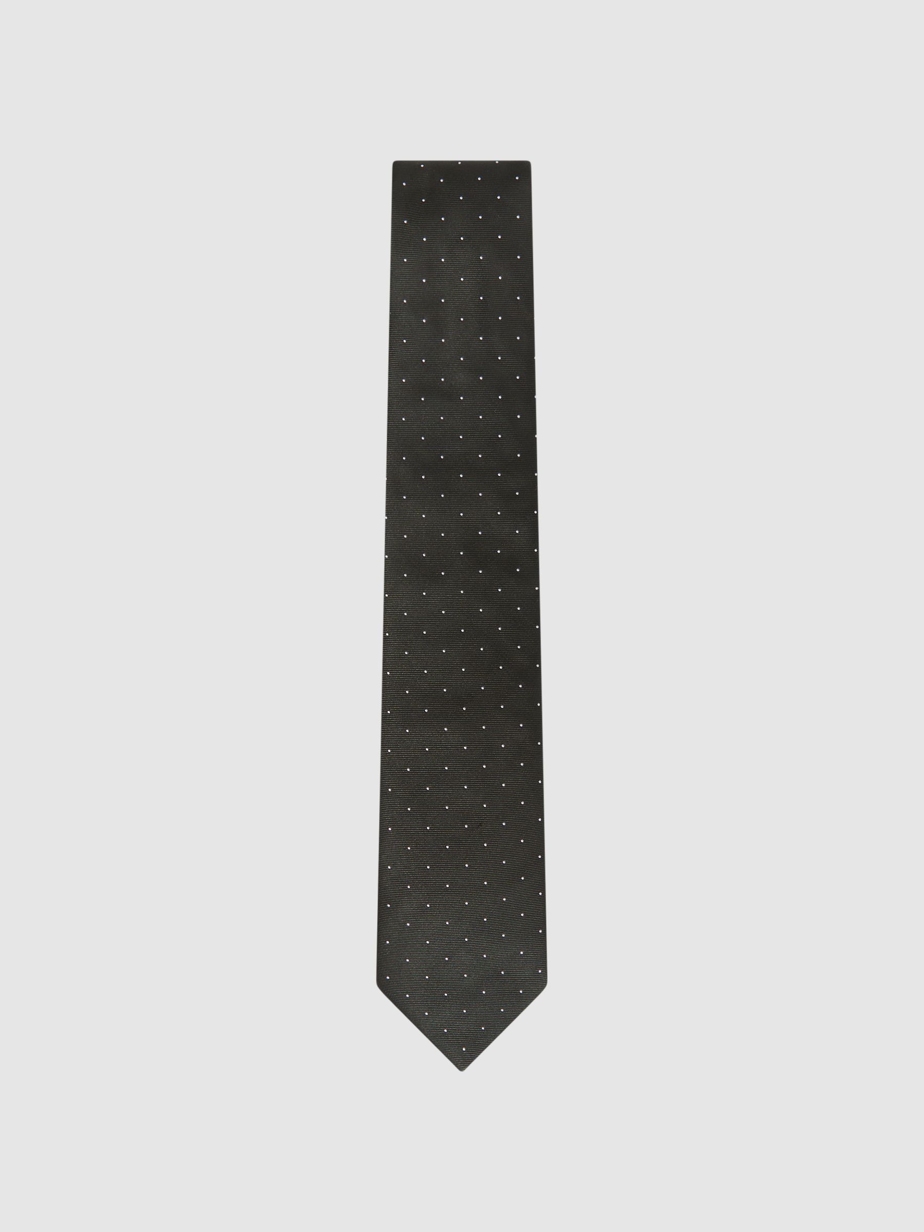 Textured Polka Dot Tie in Dark Green - Image 1 of 5 Textured Polka Dot Tie in Dark Green - Image 1 of 5