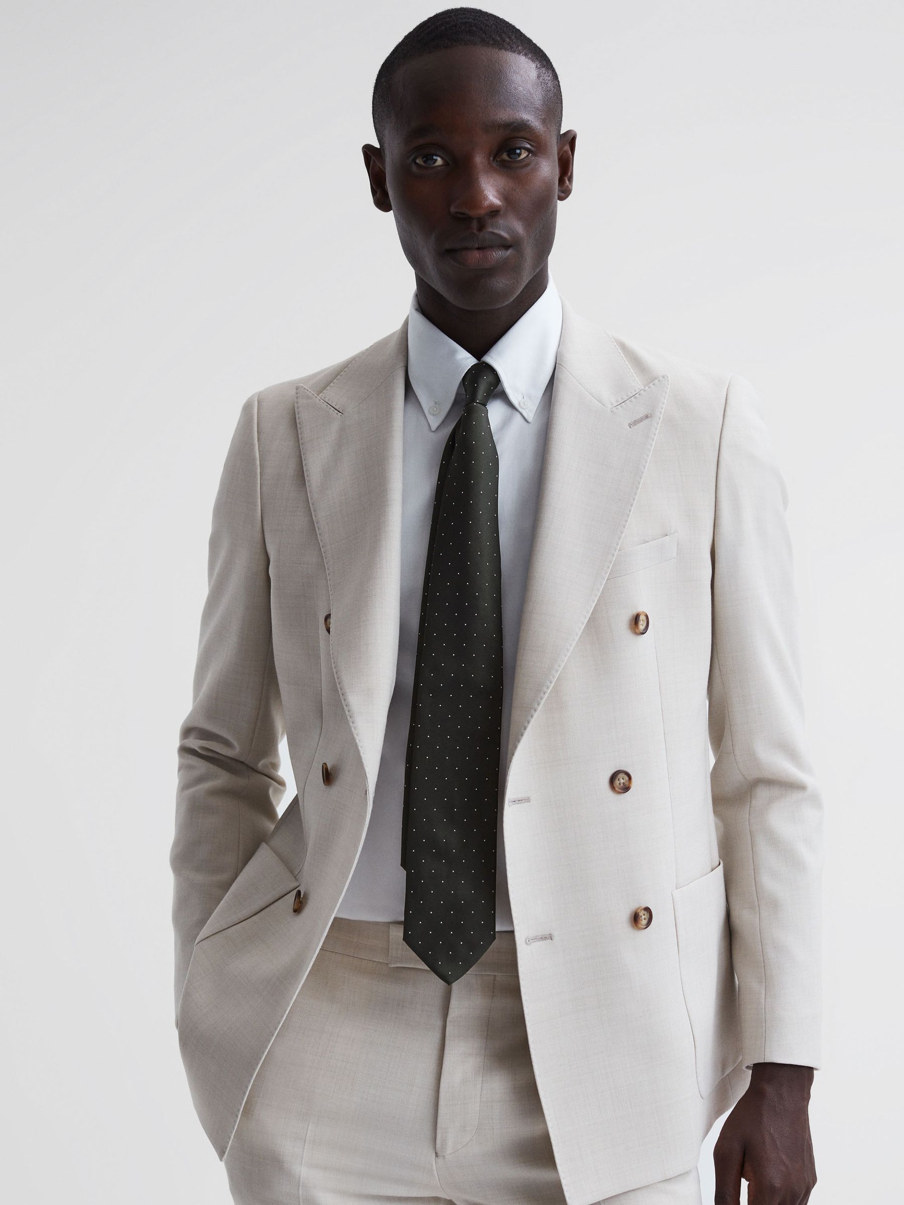 Textured Polka Dot Tie in Dark Green - Image 2 of 5