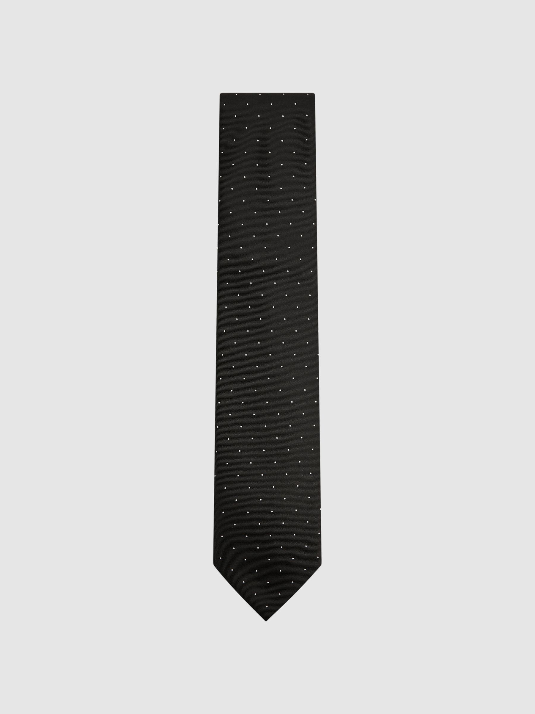 Textured Polka Dot Tie in Black - Image 1 of 5