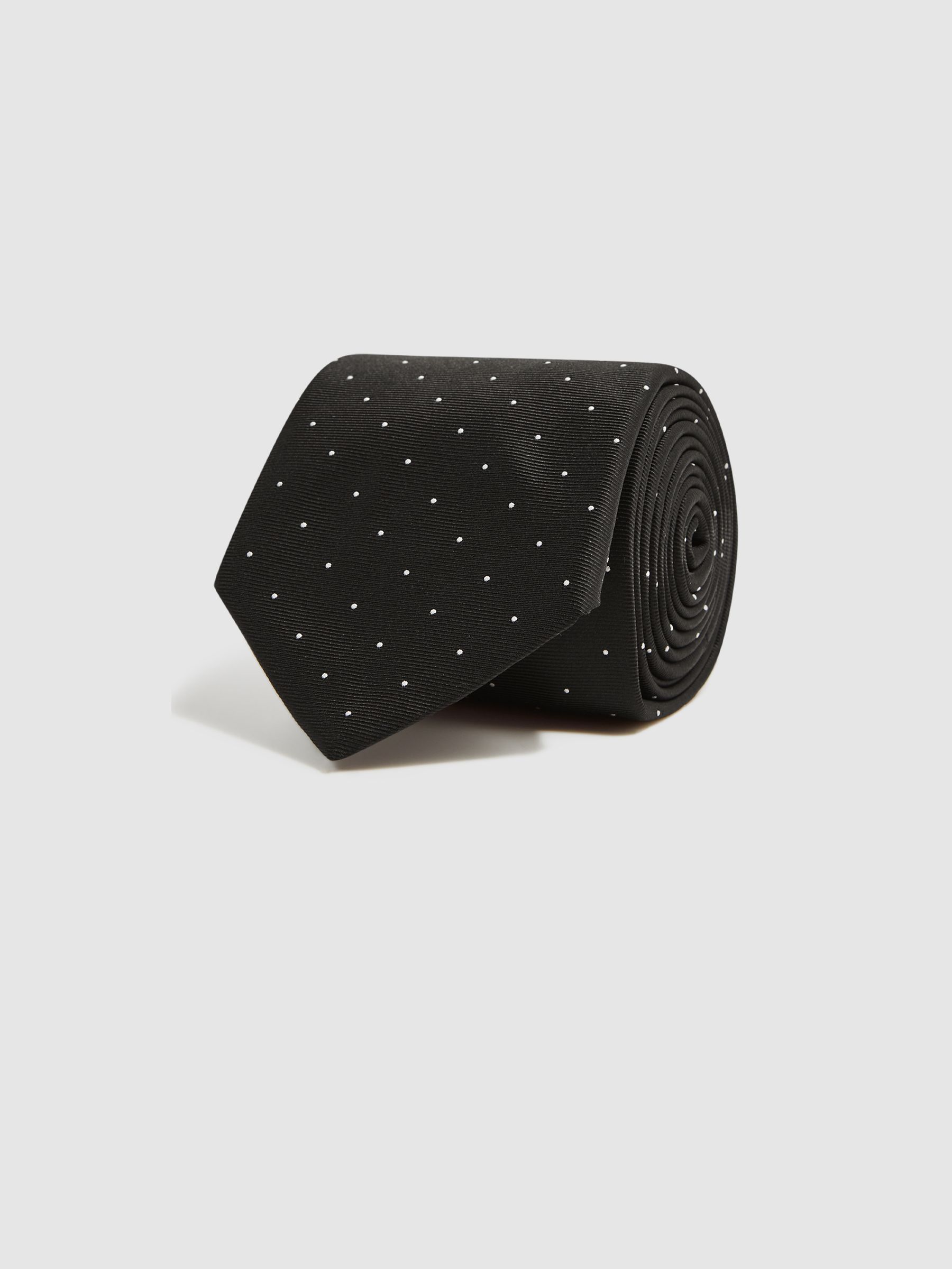 Textured Polka Dot Tie in Black - Image 3 of 5