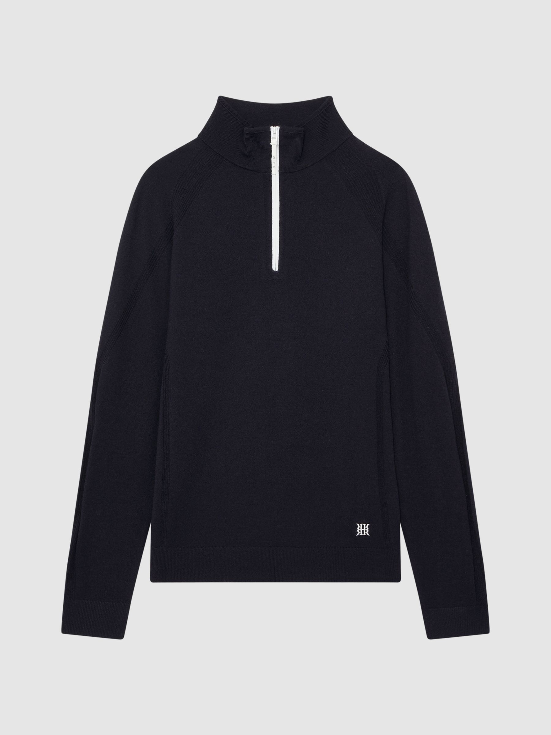 Golf Stretch Merino Zip Neck Jumper in Navy - Image 2 of 6 Golf Stretch Merino Zip Neck Jumper in Navy - Image 2 of 6