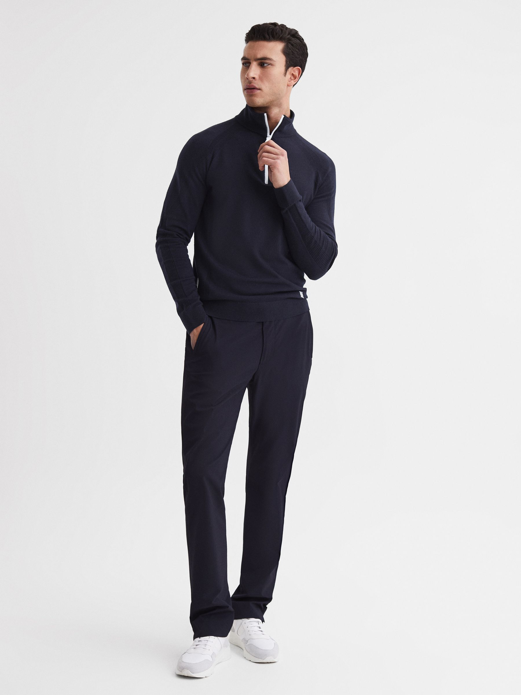 Golf Stretch Merino Zip Neck Jumper in Navy - Image 3 of 6