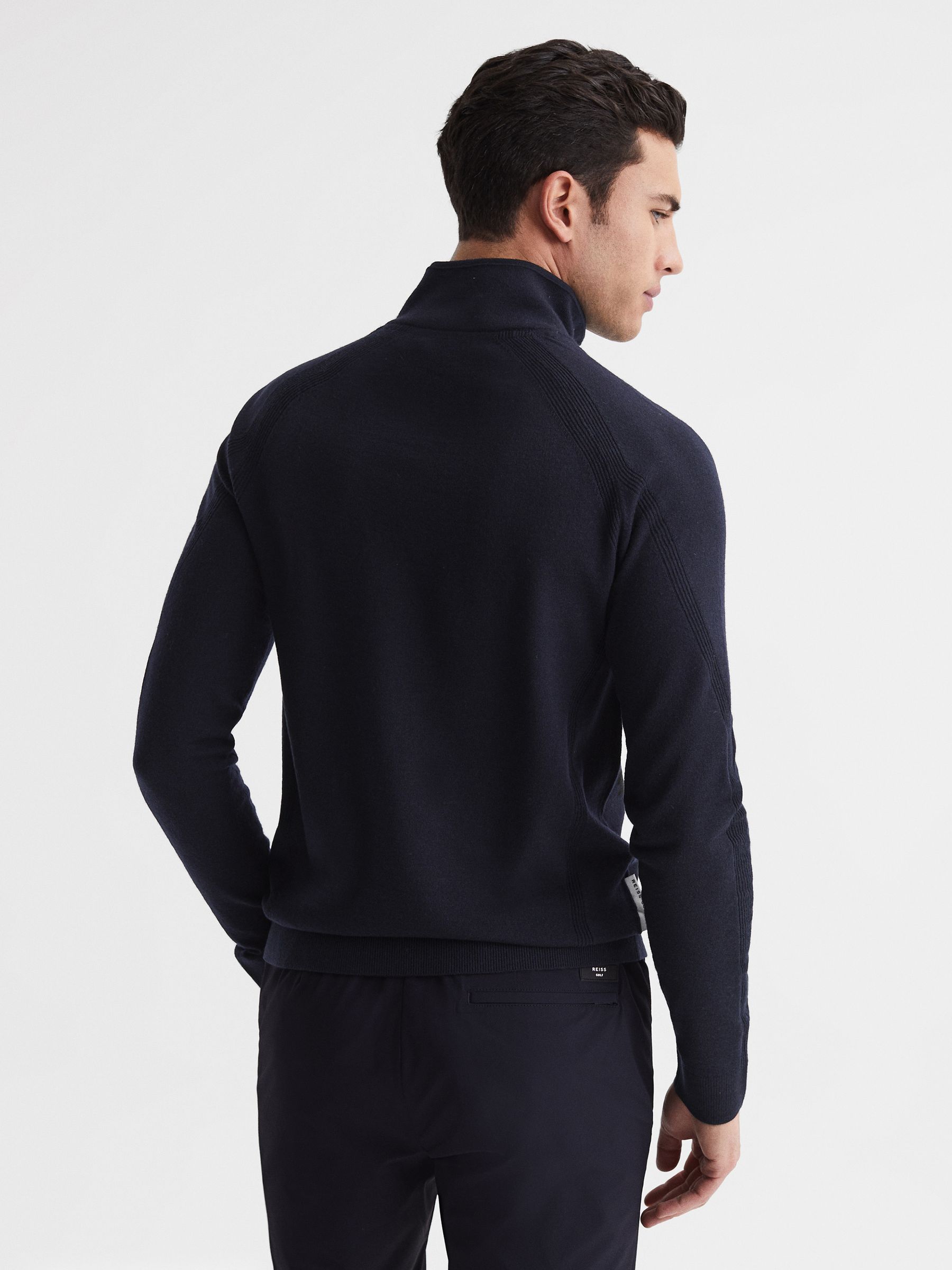 Golf Stretch Merino Zip Neck Jumper in Navy - Image 5 of 6