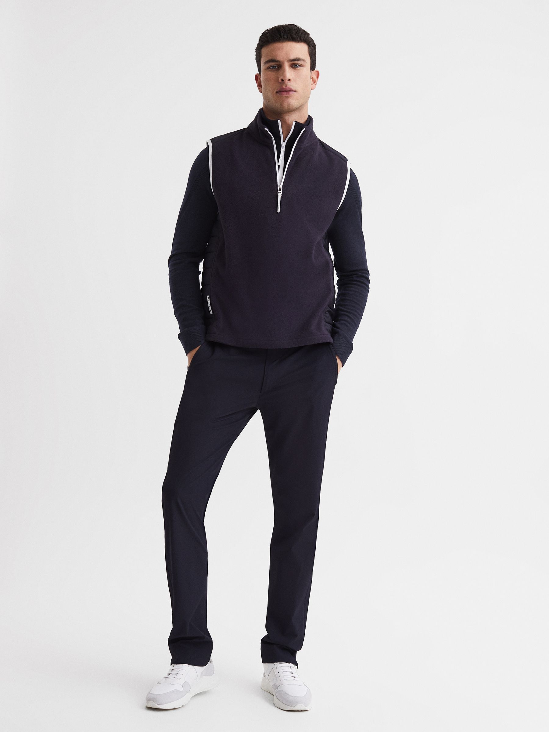 Golf Stretch Merino Zip Neck Jumper in Navy - Image 6 of 6