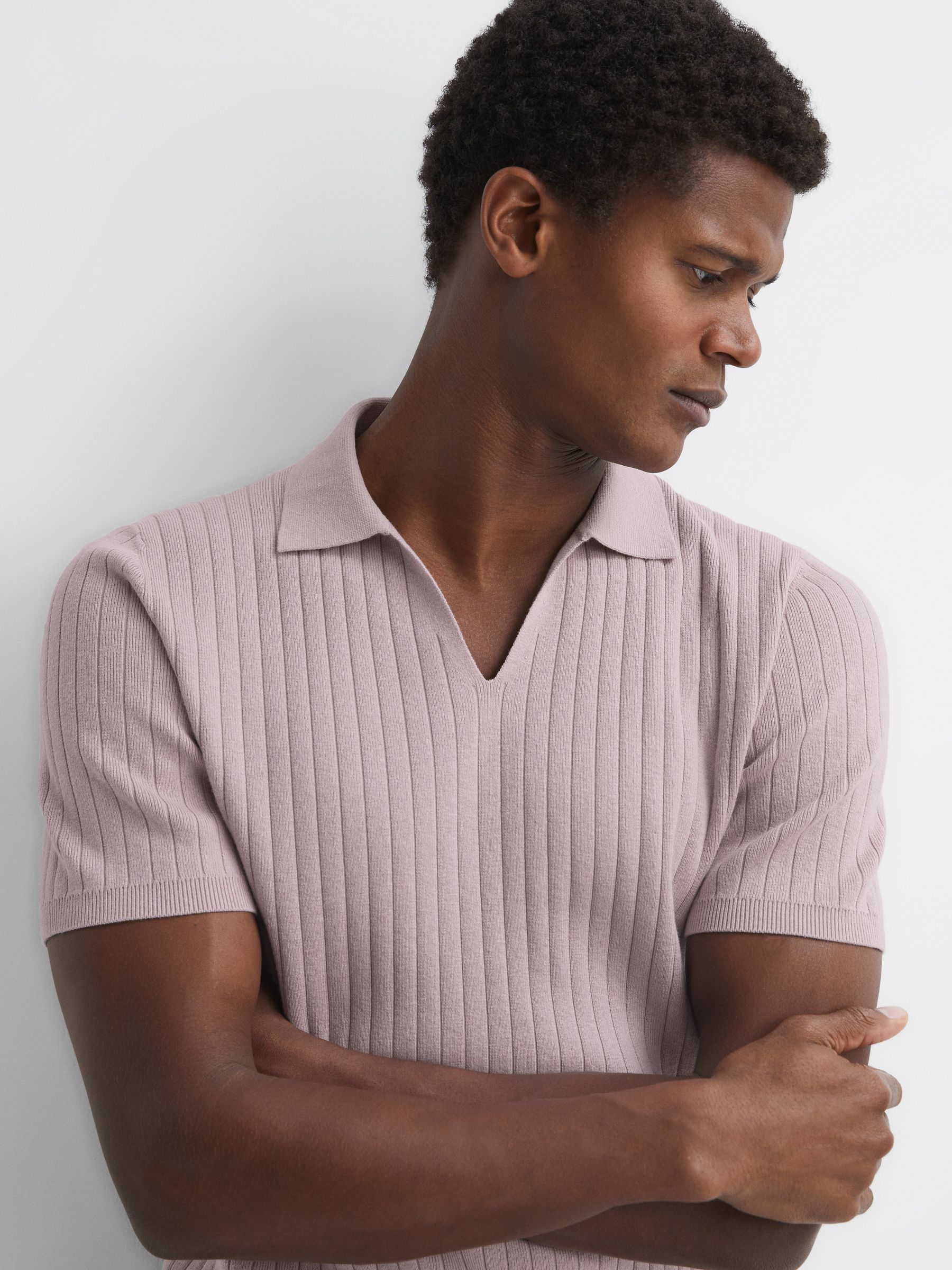 Slim Fit Open Collar Polo Shirt in Cherry Pink - Image 1 of 4