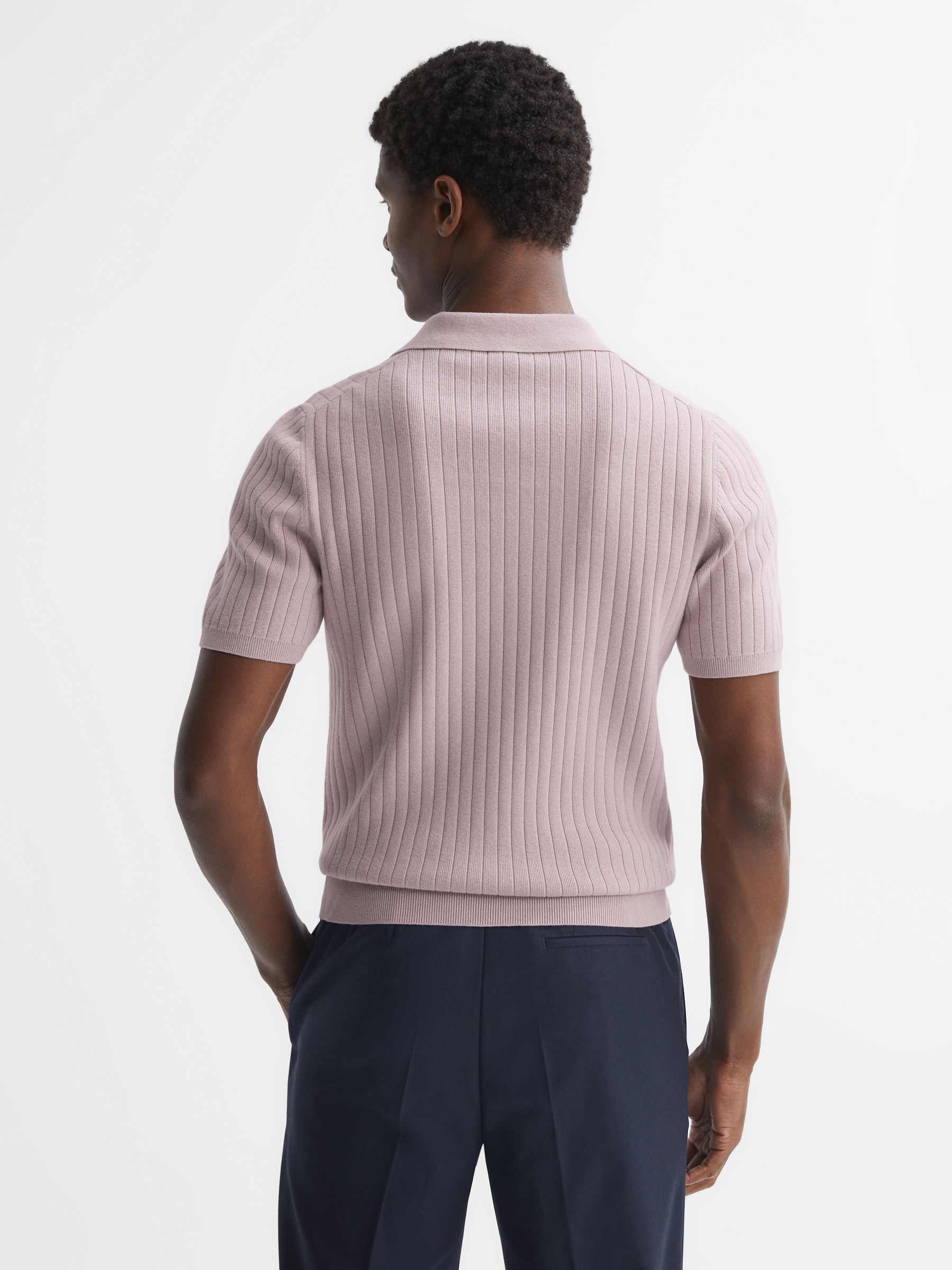 Slim Fit Open Collar Polo Shirt in Cherry Pink - Image 4 of 4