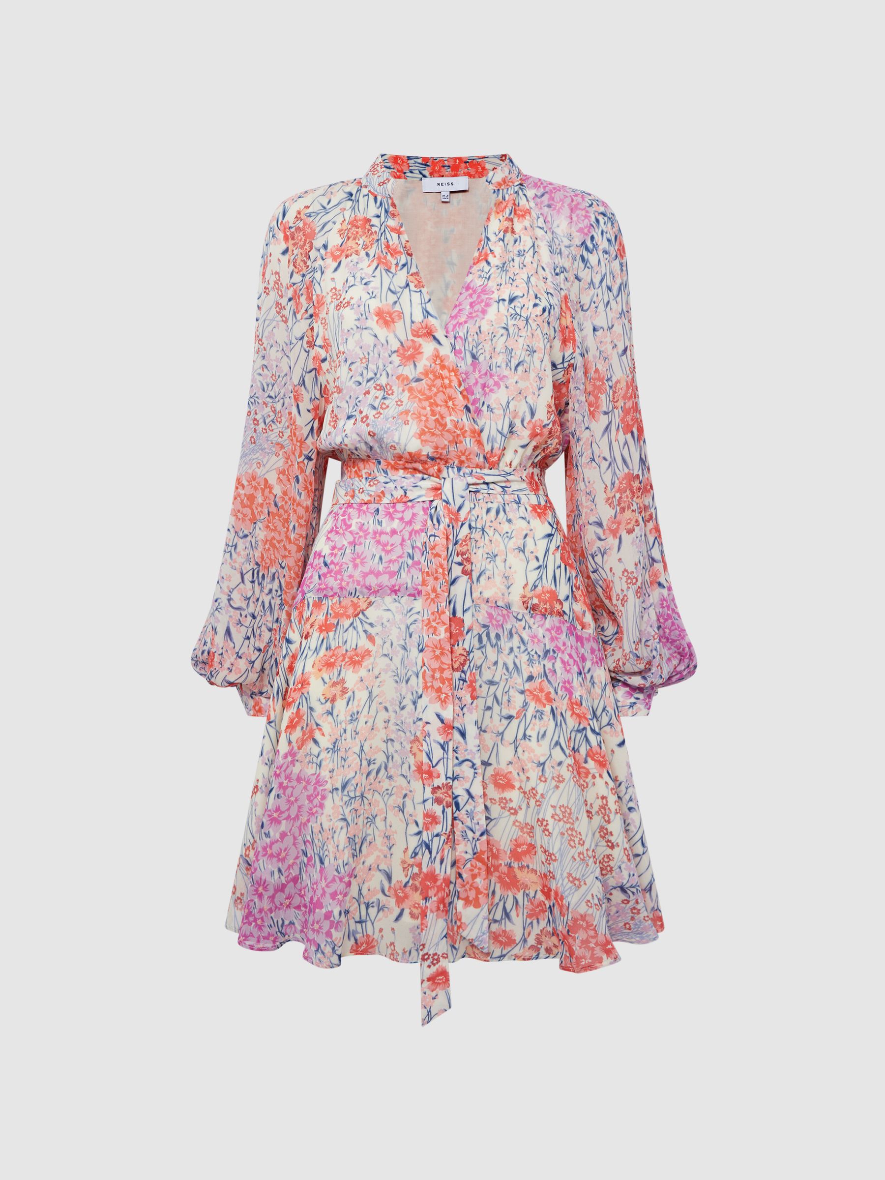 【海外限定】REISSワンピース☆Neva Floral Print Mini Dress Reiss Floral Printed Mini Dress in Coral/White - REISS