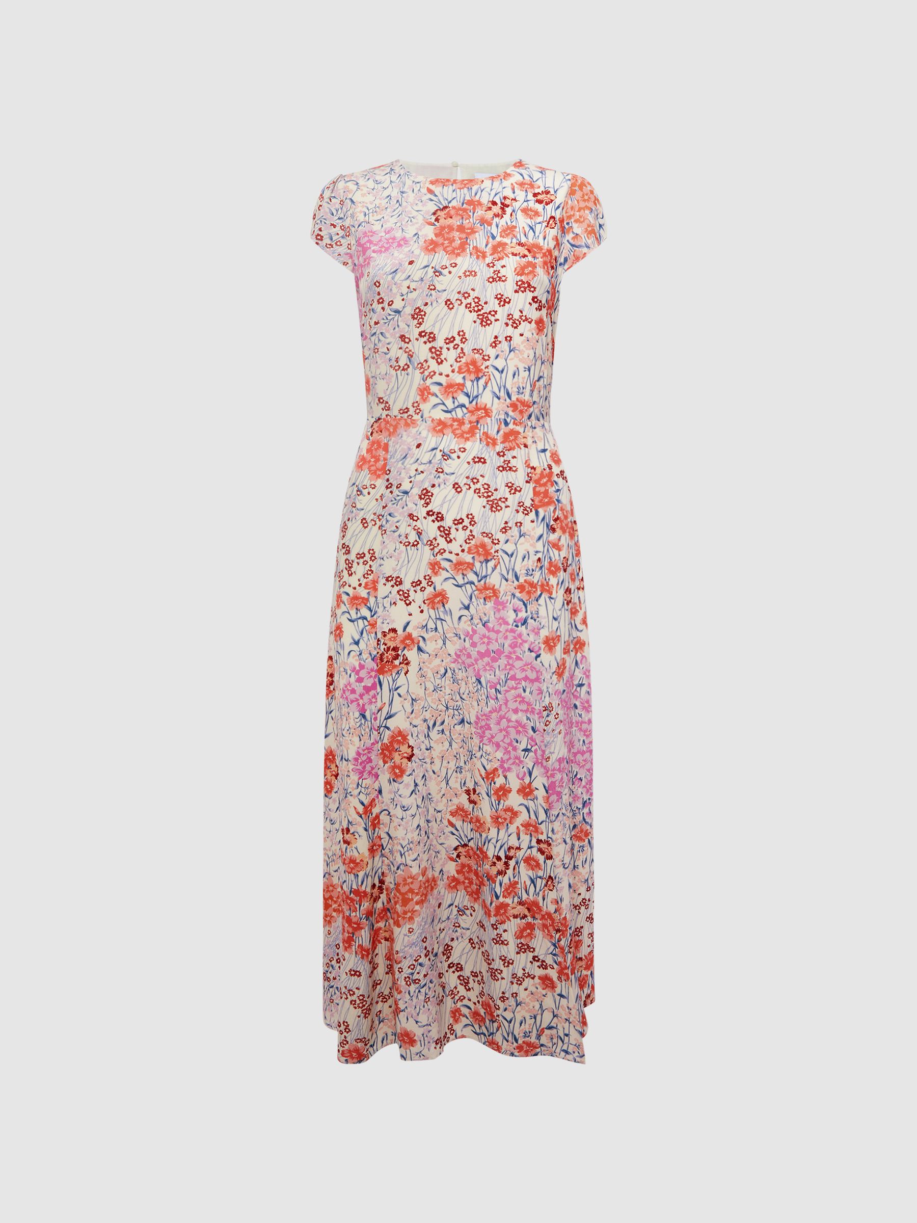 Floral Print Cap Sleeve Dress in Coral/White - Image 2 of 6
