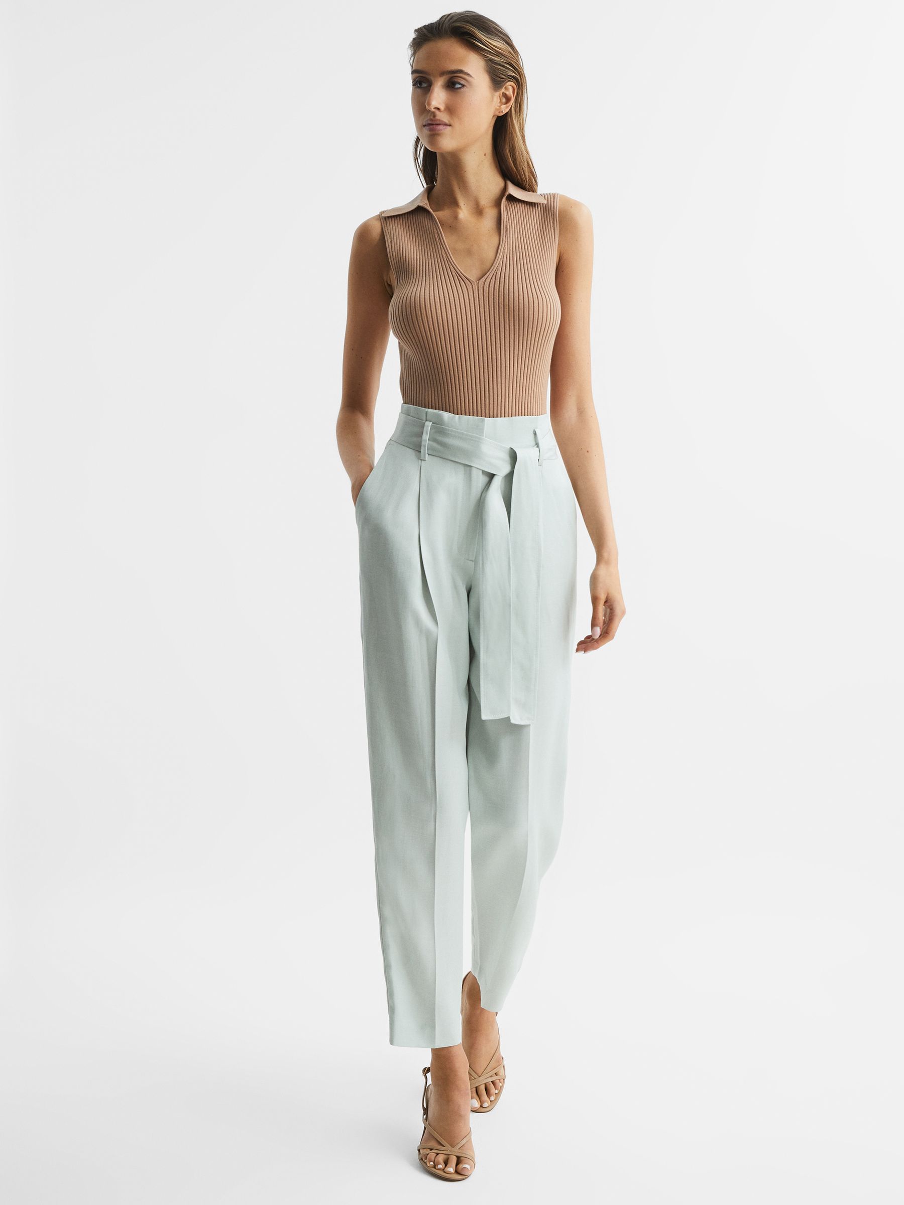 Tapered High Rise Trousers in Mint - Image 1 of 5