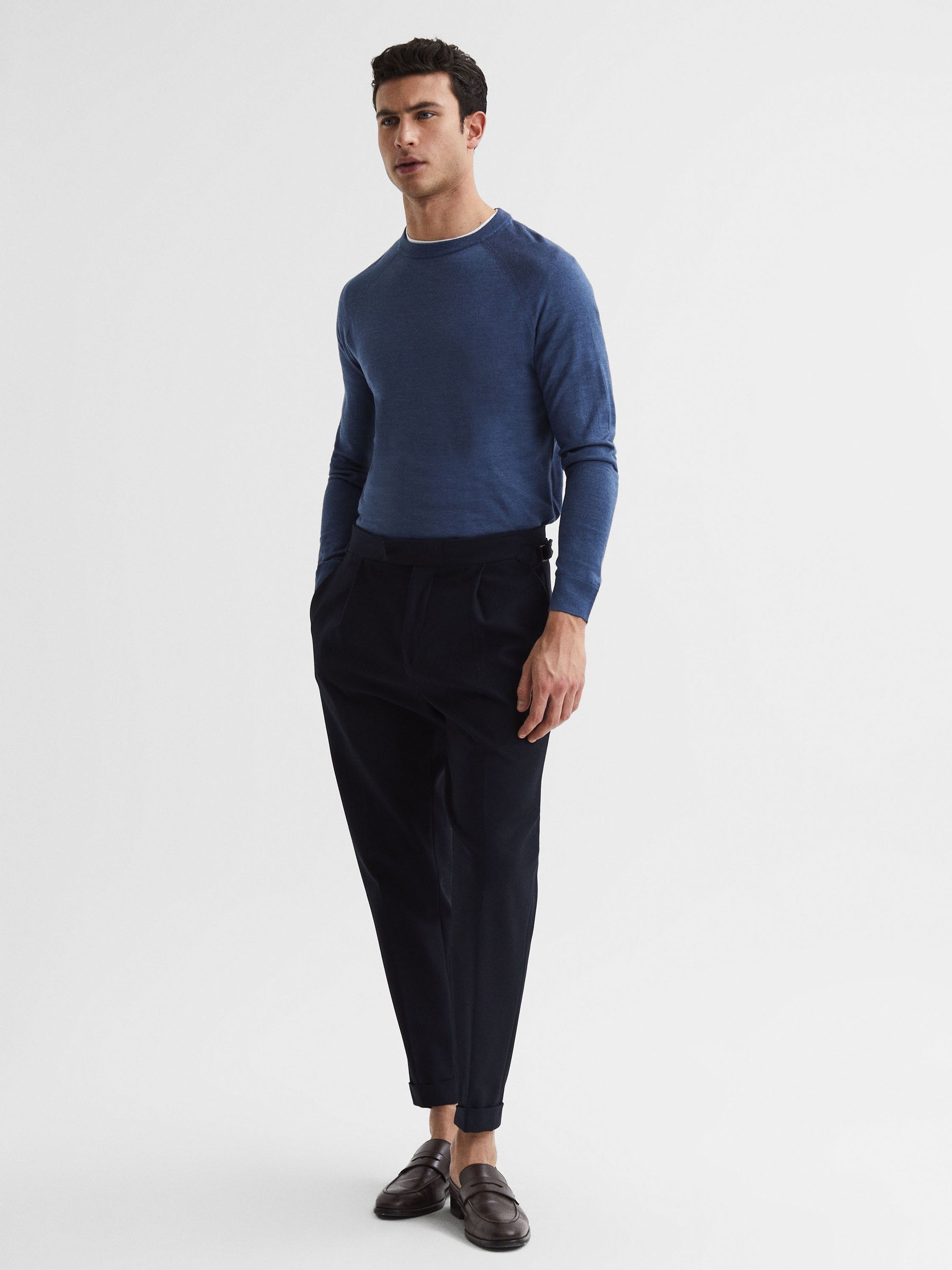 Merino Silk Knitted Jumper in Airforce Blue - Image 3 of 6