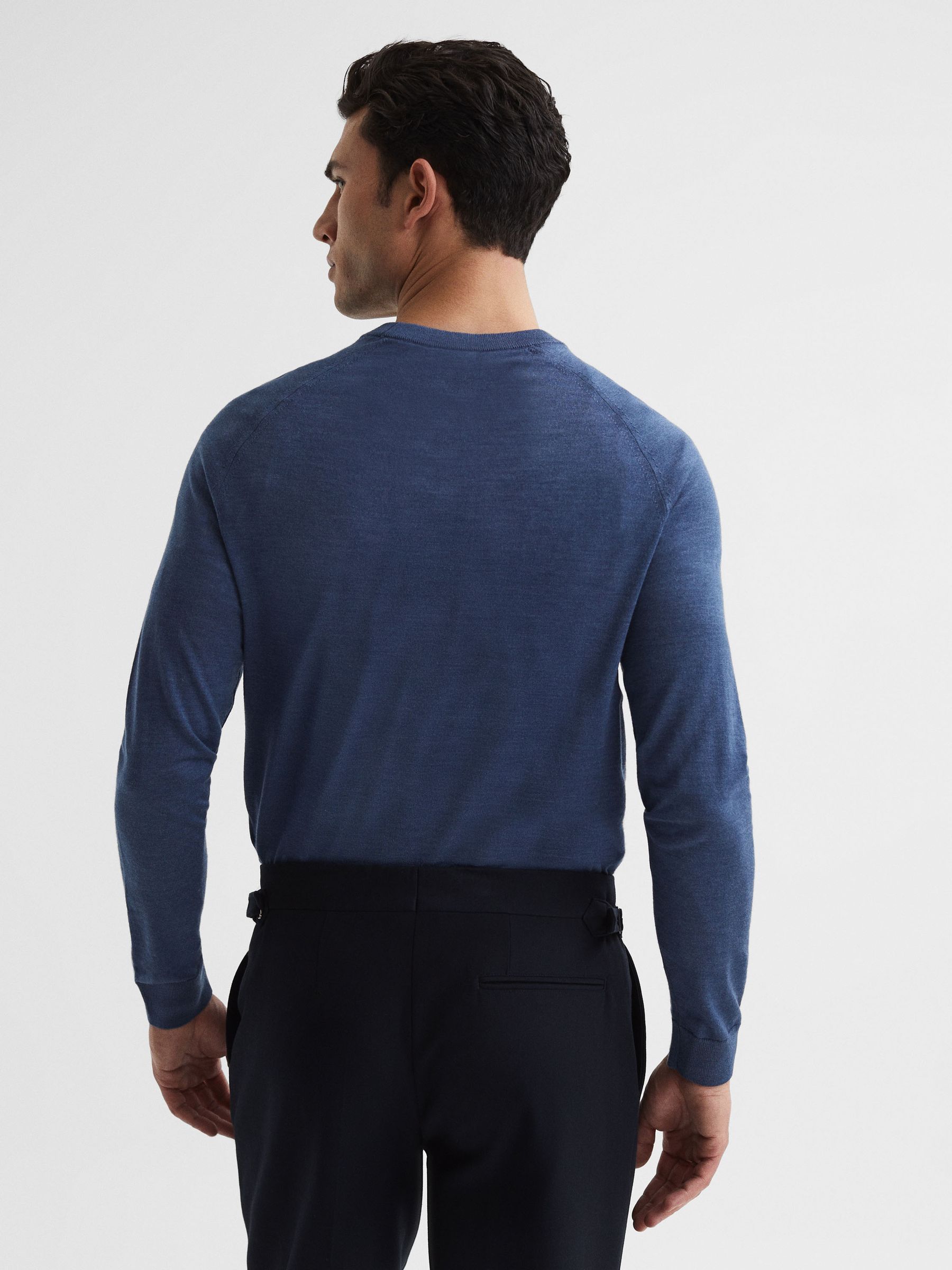 Merino Silk Knitted Jumper in Airforce Blue - Image 5 of 6