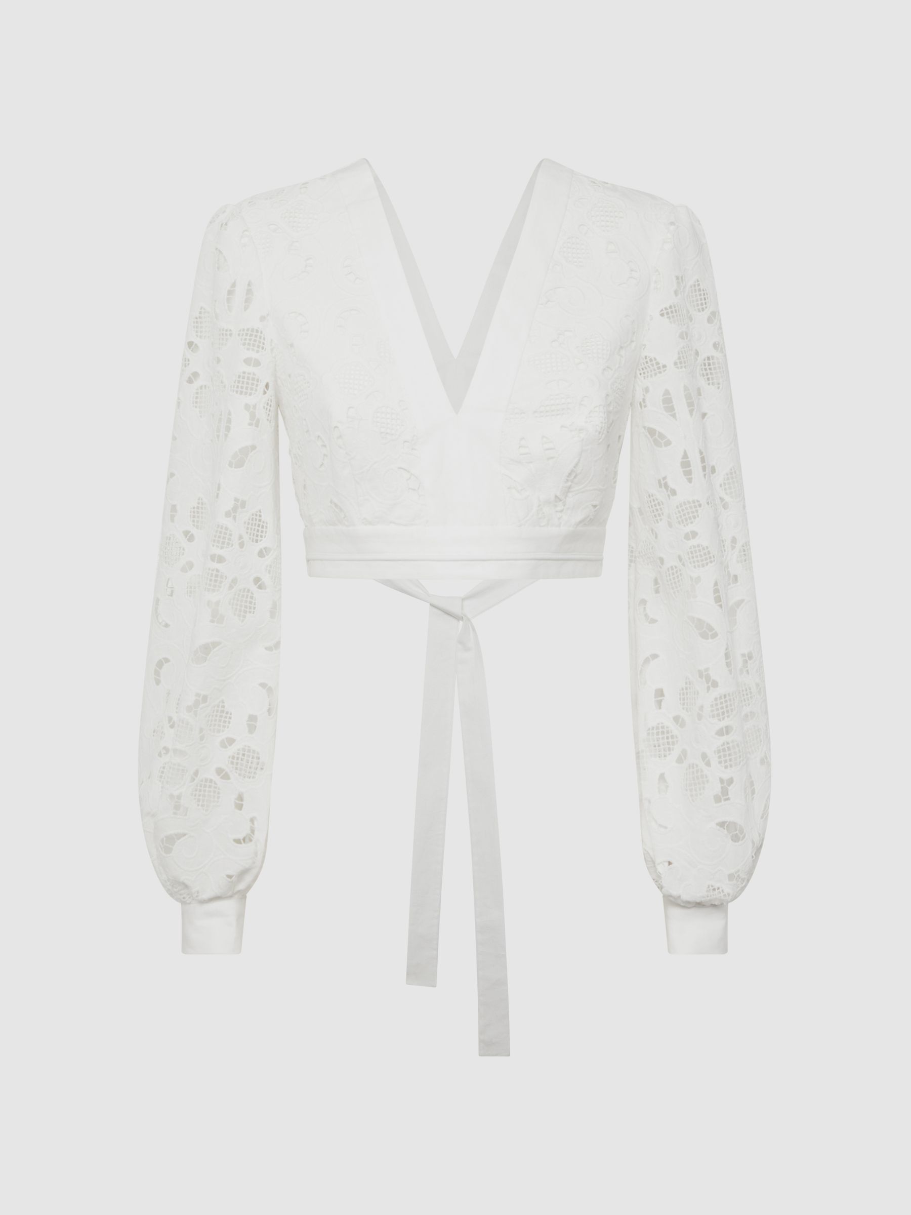 Lace Cropped Co-ord Blouse in White - Image 2 of 5