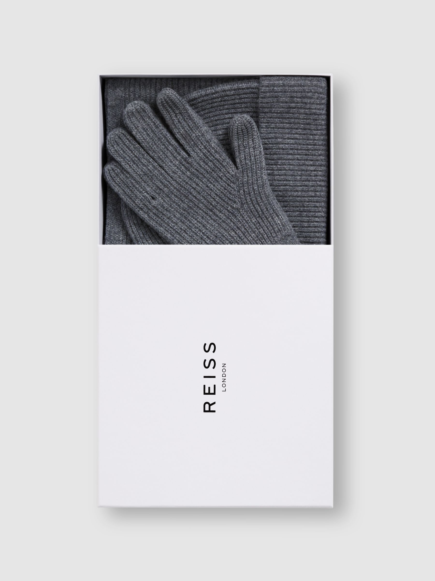 Merino Wool Hat, Scarf, and Gloves Set in Charcoal - Image 1 of 7