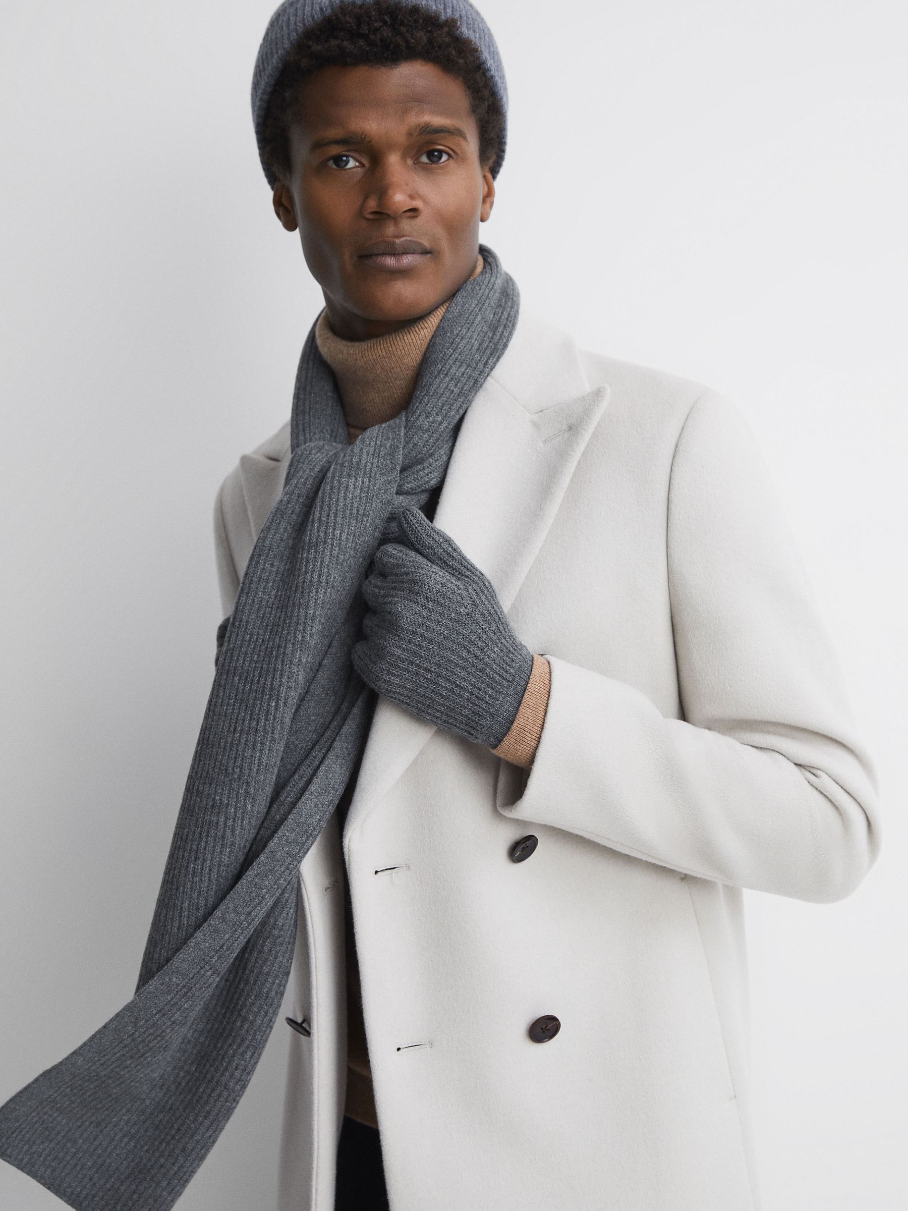 Merino Wool Hat, Scarf, and Gloves Set in Charcoal - Image 3 of 7