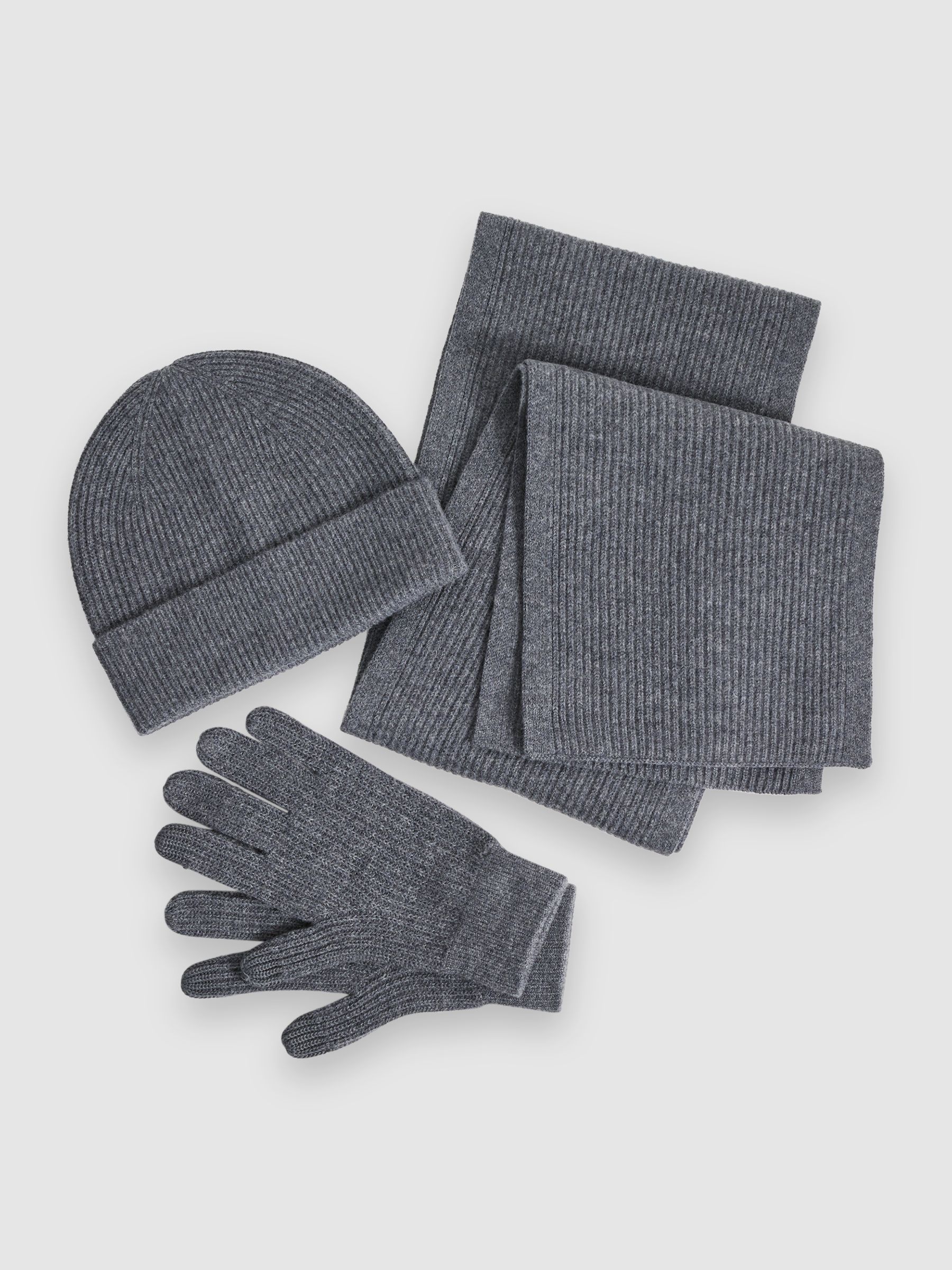 Merino Wool Hat, Scarf, and Gloves Set in Charcoal - Image 4 of 7