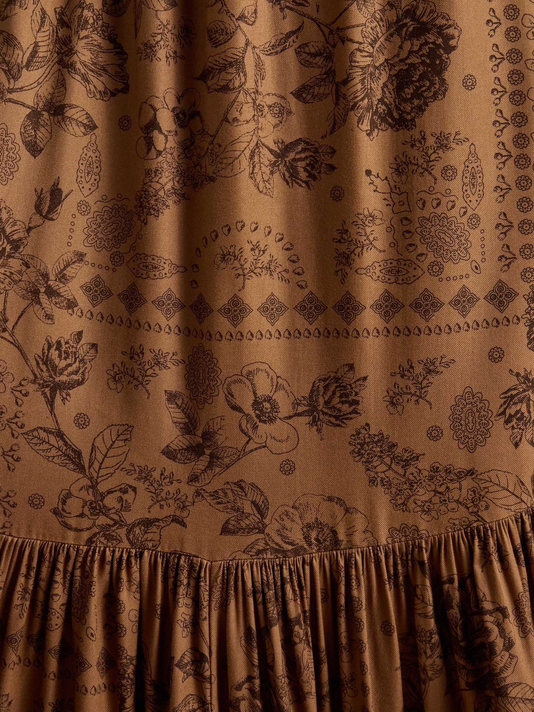 Etta Tan Brown Floral V Neck Dress - Image 7 of 8
