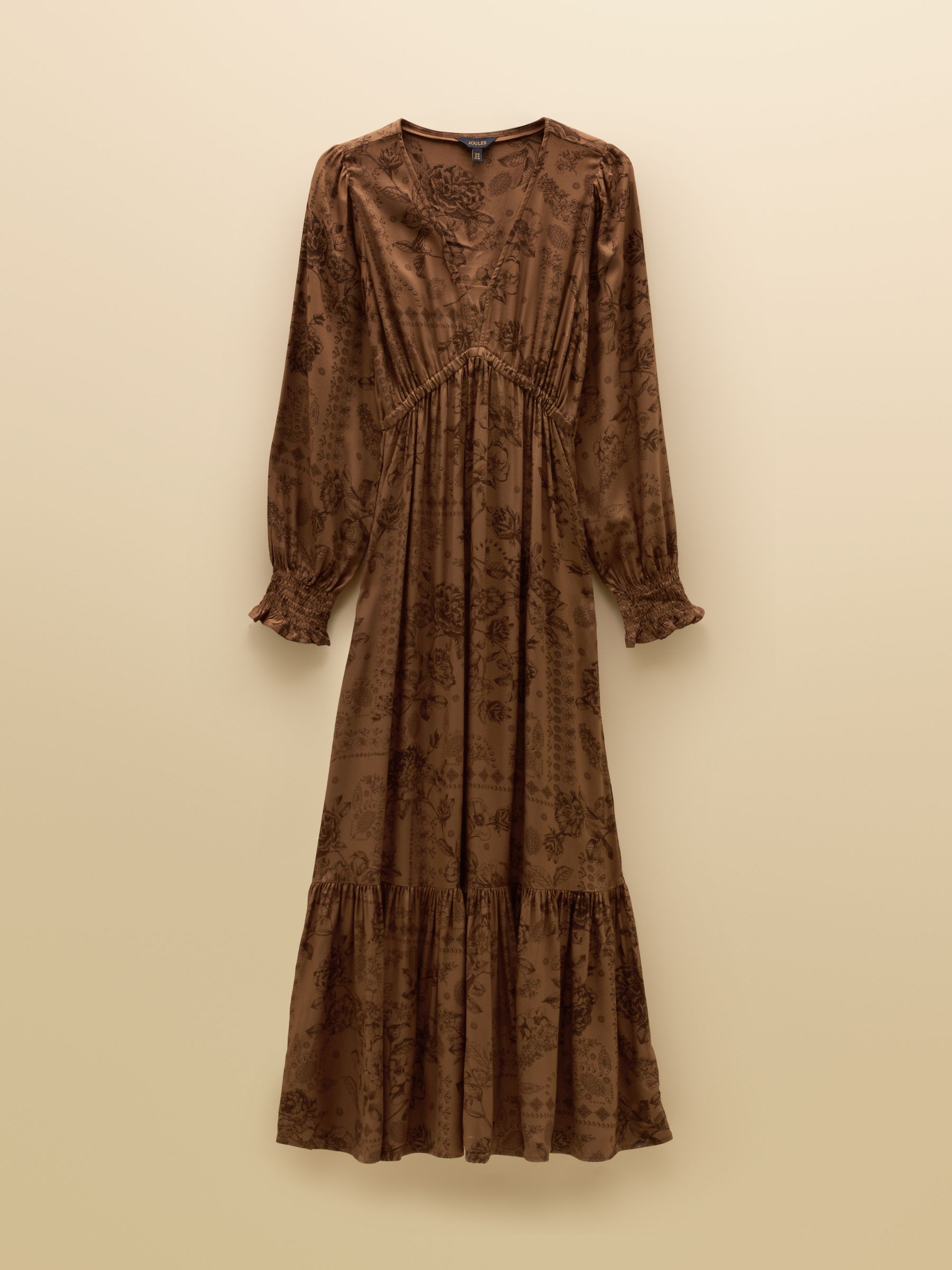 Etta Tan Brown Floral V Neck Dress - Image 8 of 8 Etta Tan Brown Floral V Neck Dress - Image 8 of 8