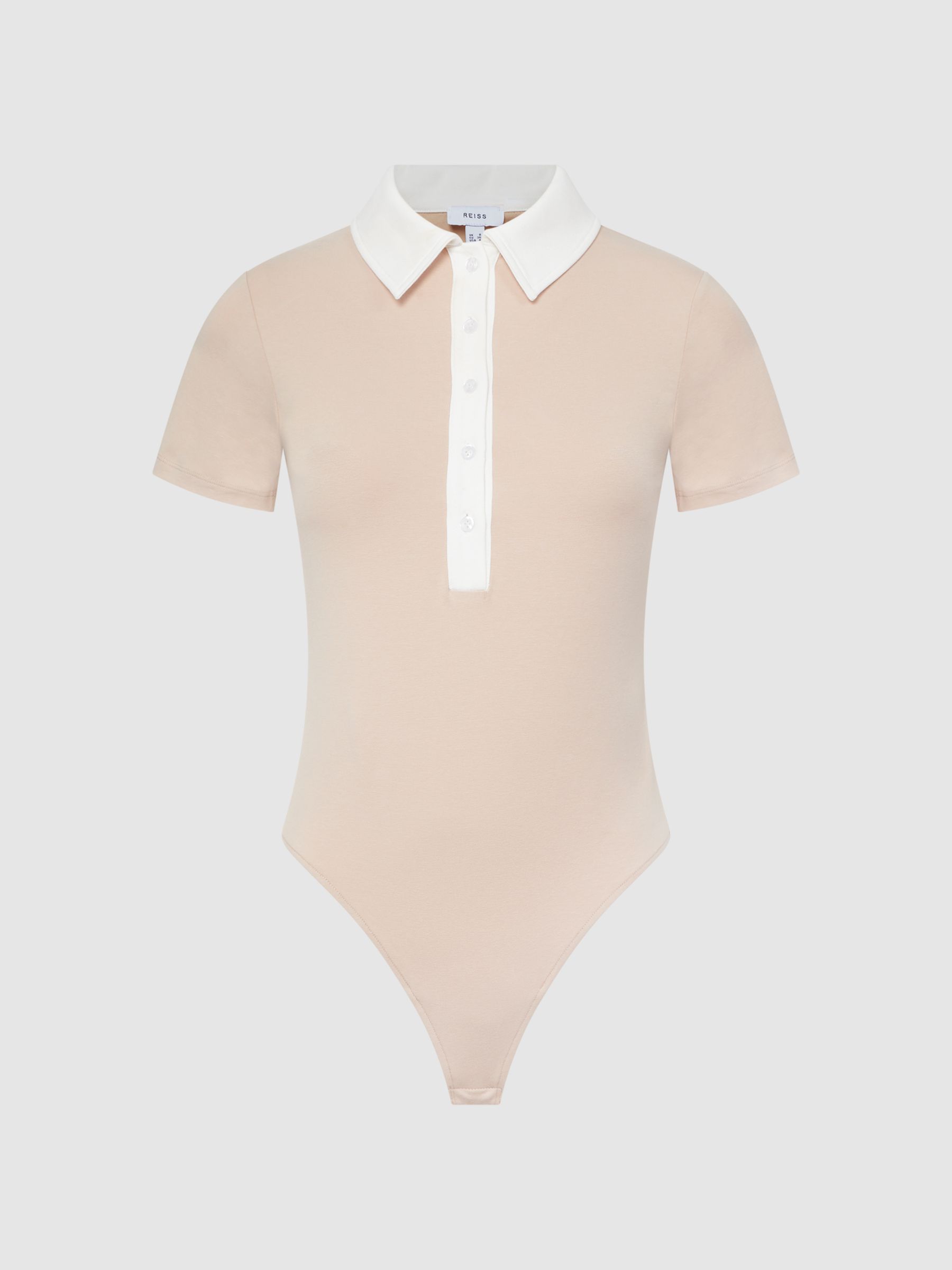 Short Sleeve Polo Bodysuit in Neutral/Ivory - Image 2 of 5 Short Sleeve Polo Bodysuit in Neutral/Ivory - Image 2 of 5