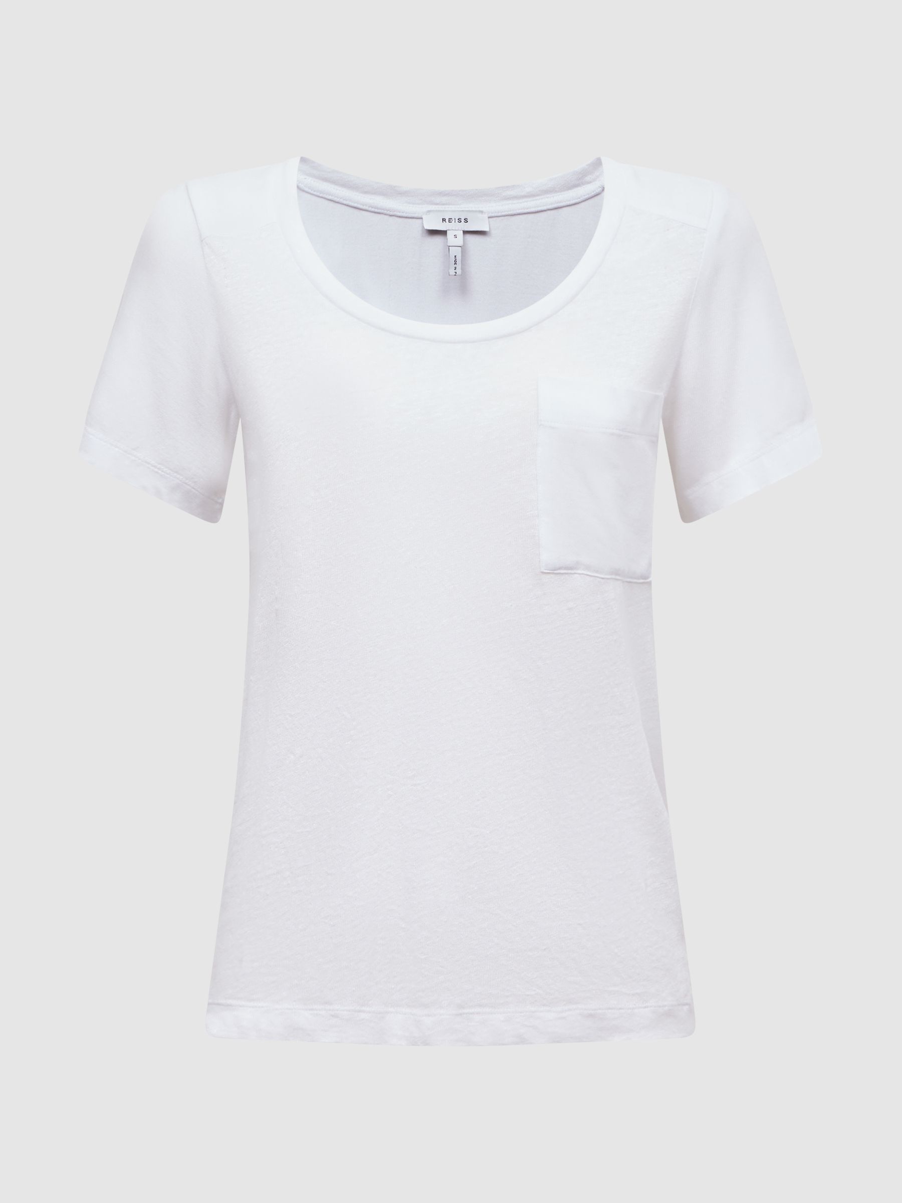 Woven Linen Short Sleeve T-Shirt in White - Image 2 of 4