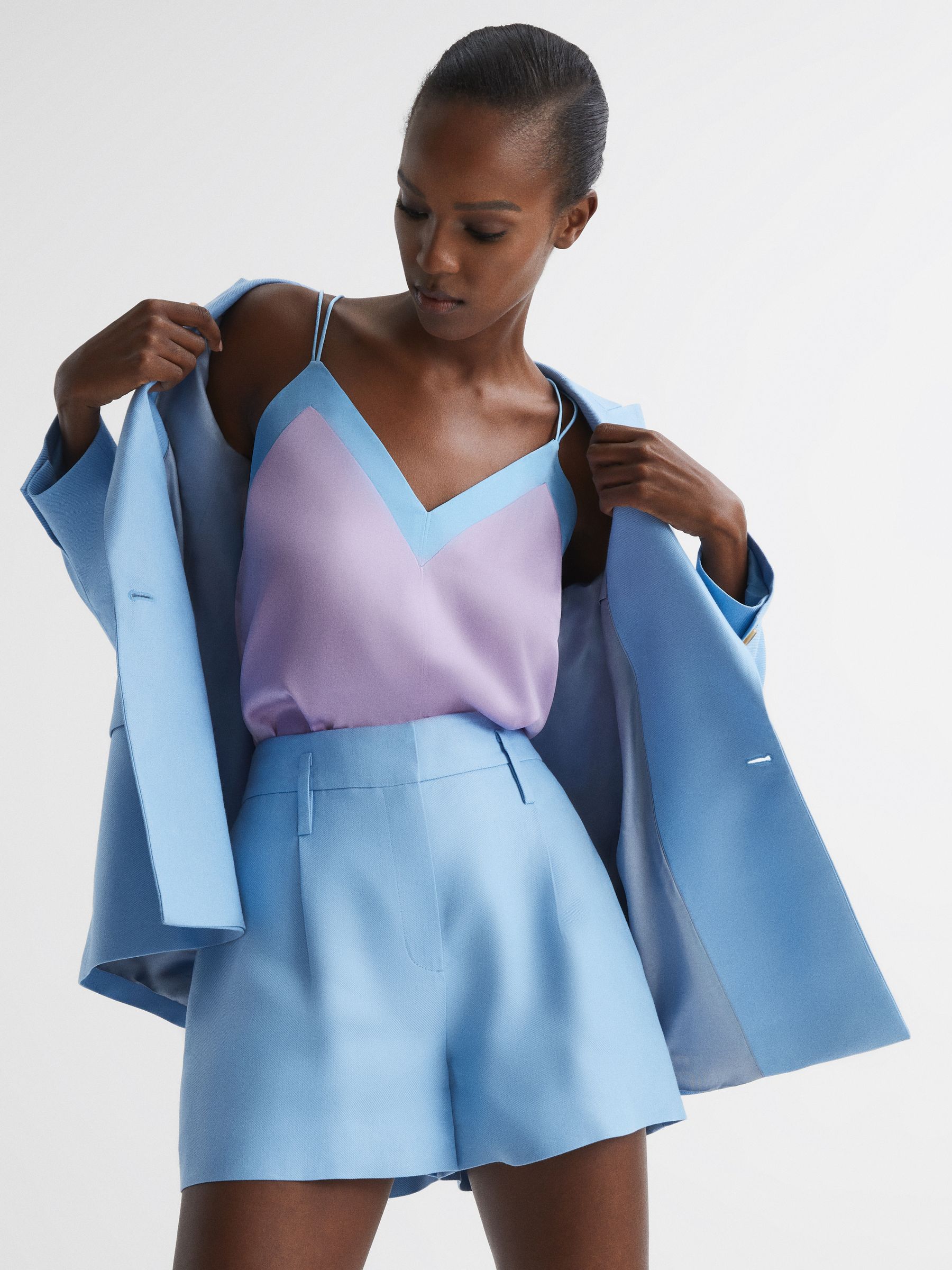 Silk Blend Colourblock Vest in Lilac/Blue - Image 1 of 6