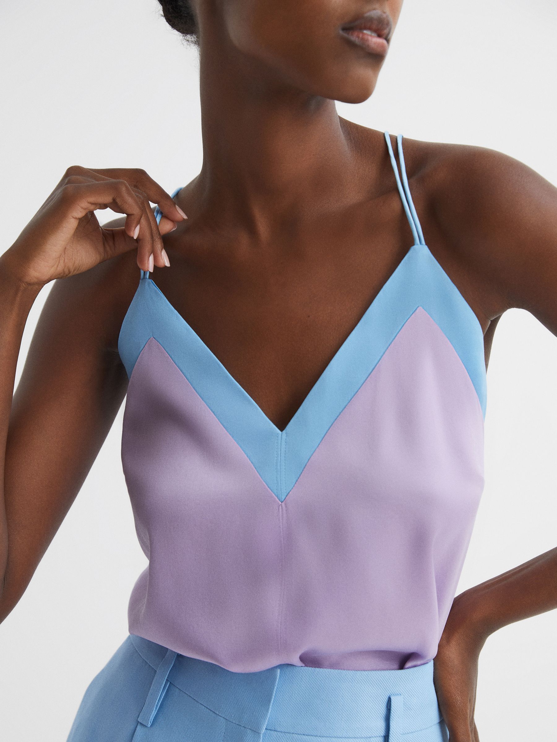 Silk Blend Colourblock Vest in Lilac/Blue - Image 3 of 6