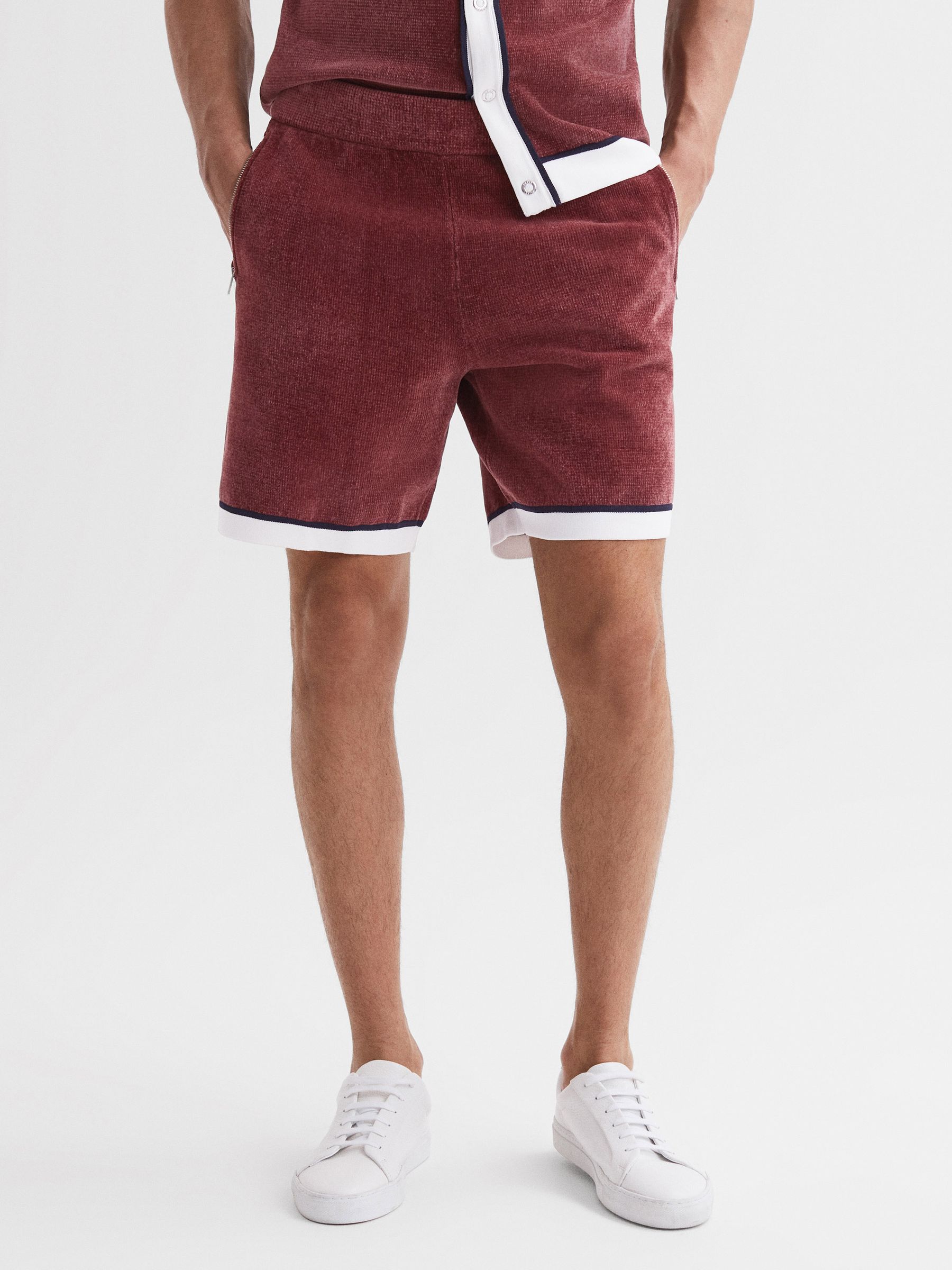 Relaxed Fit Elasticated Chenille Shorts in Rust - Image 1 of 5