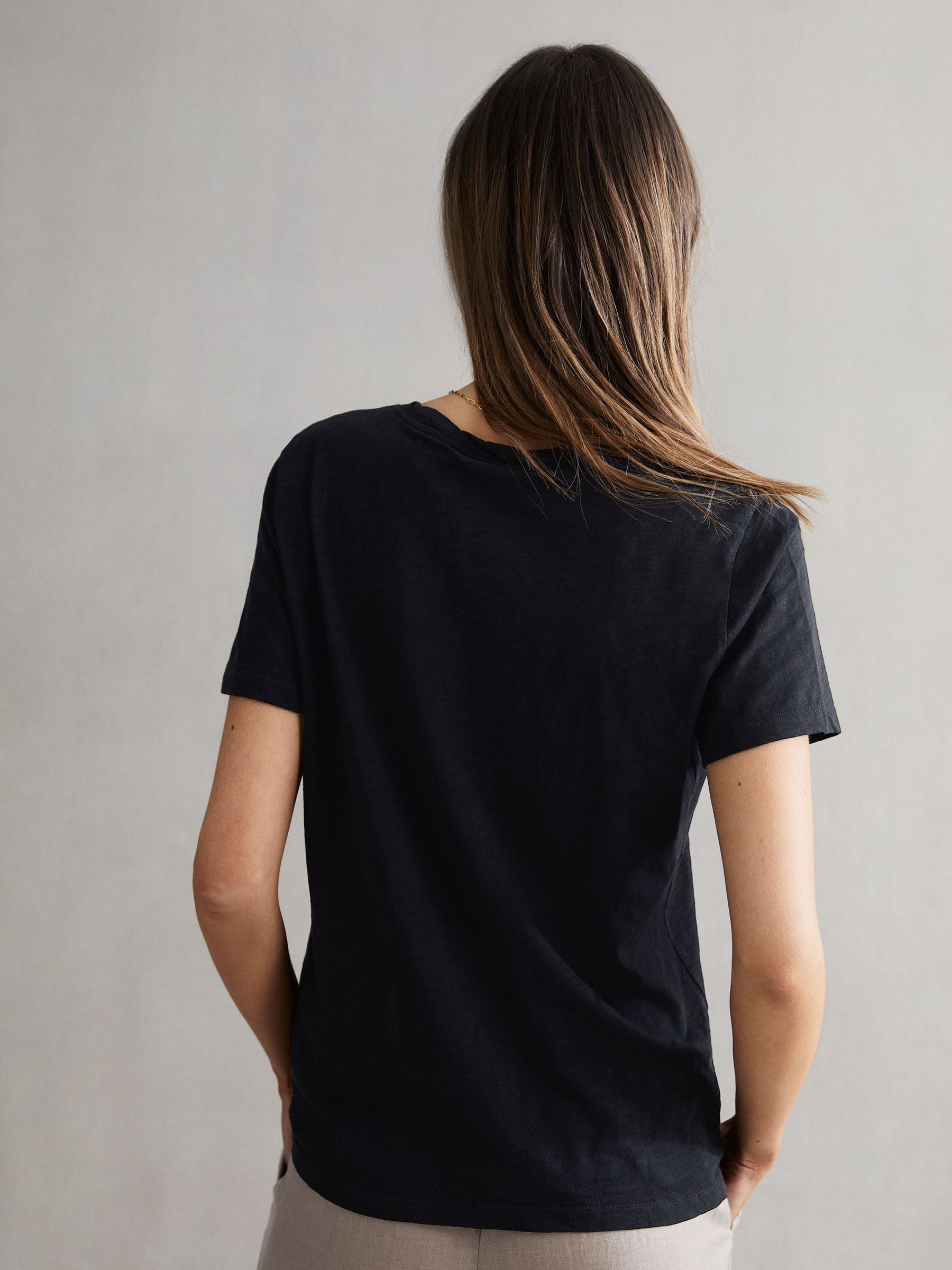 Slub Cotton T-Shirt in Black - Image 4 of 6