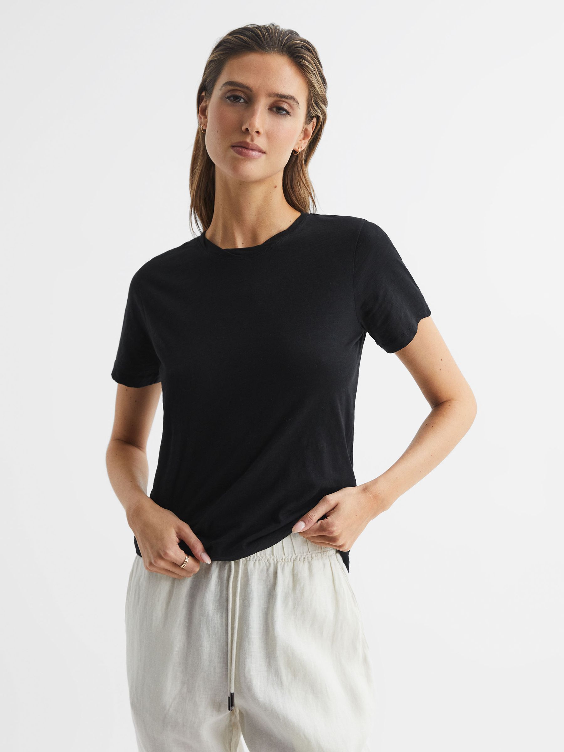 Slub Cotton T-Shirt in Black - Image 6 of 6