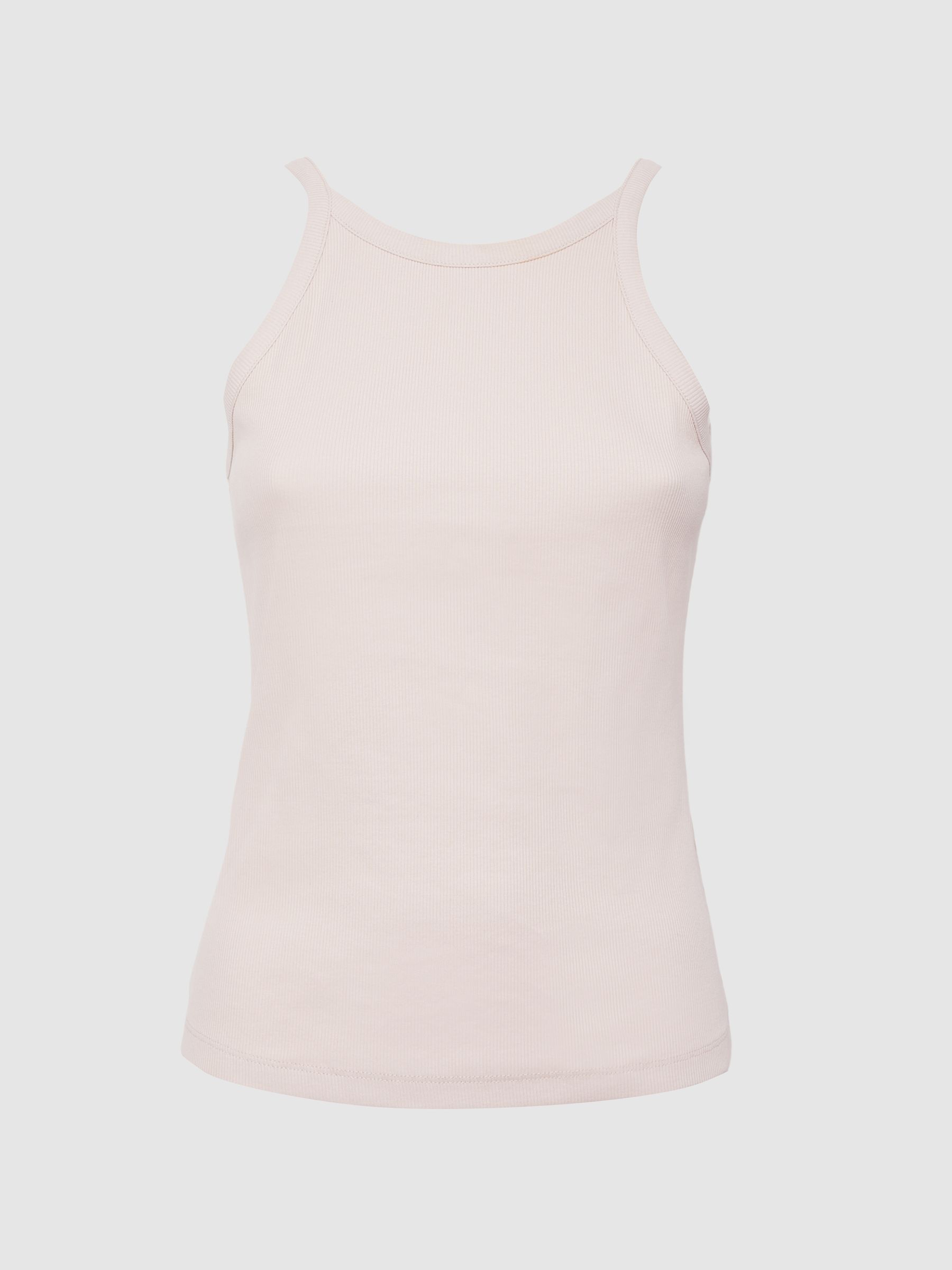 Crew Neck Ribbed Cami Vest Top in Pink - Image 2 of 6 Crew Neck Ribbed Cami Vest Top in Pink - Image 2 of 6