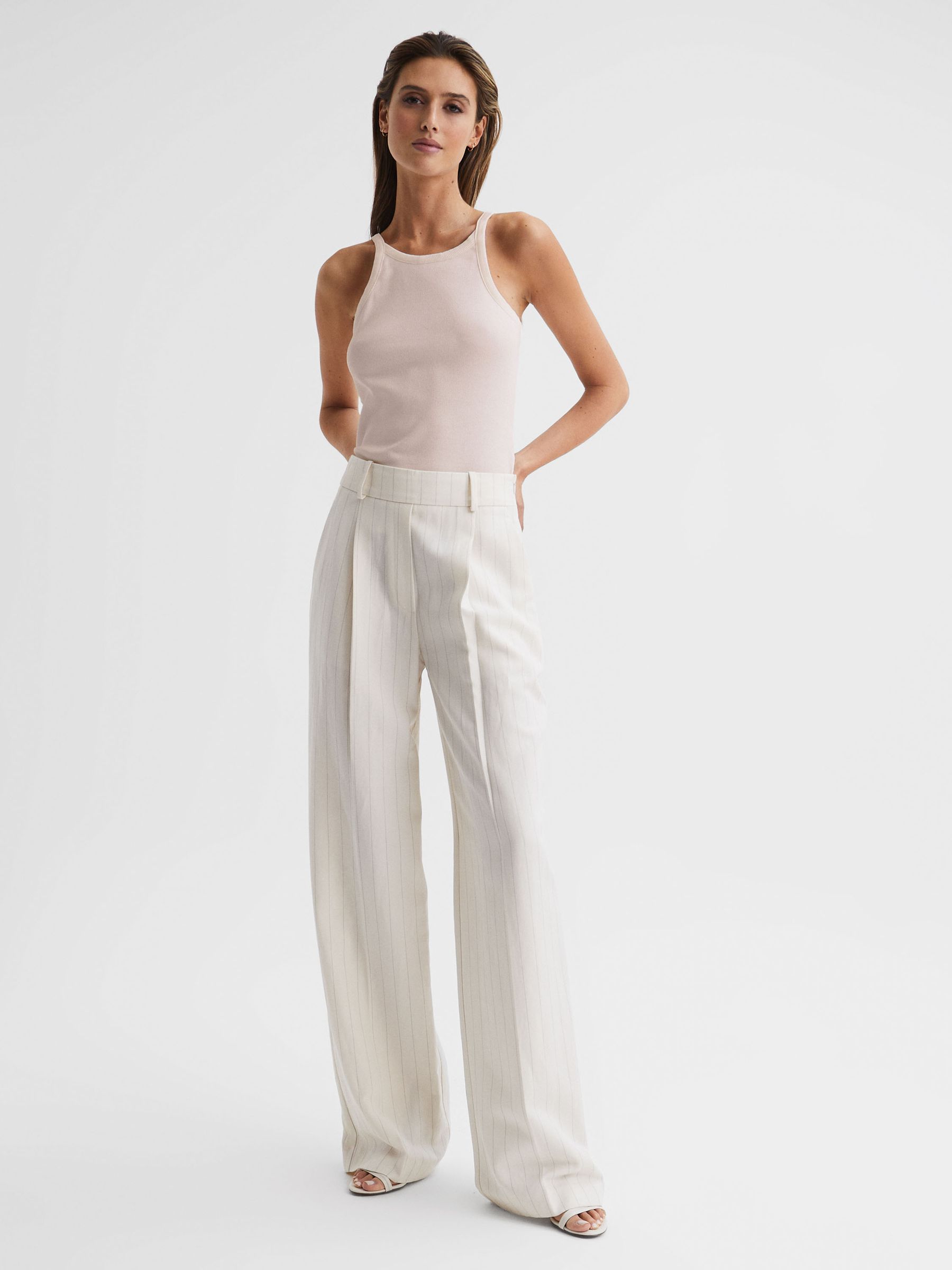 Crew Neck Ribbed Cami Vest Top in Pink - Image 3 of 6