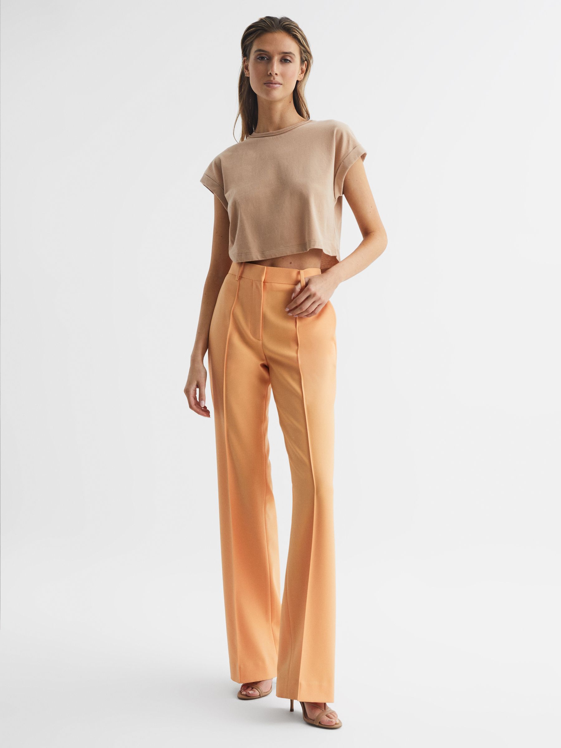 Cotton Crew Neck Crop Top in Camel - Image 3 of 6