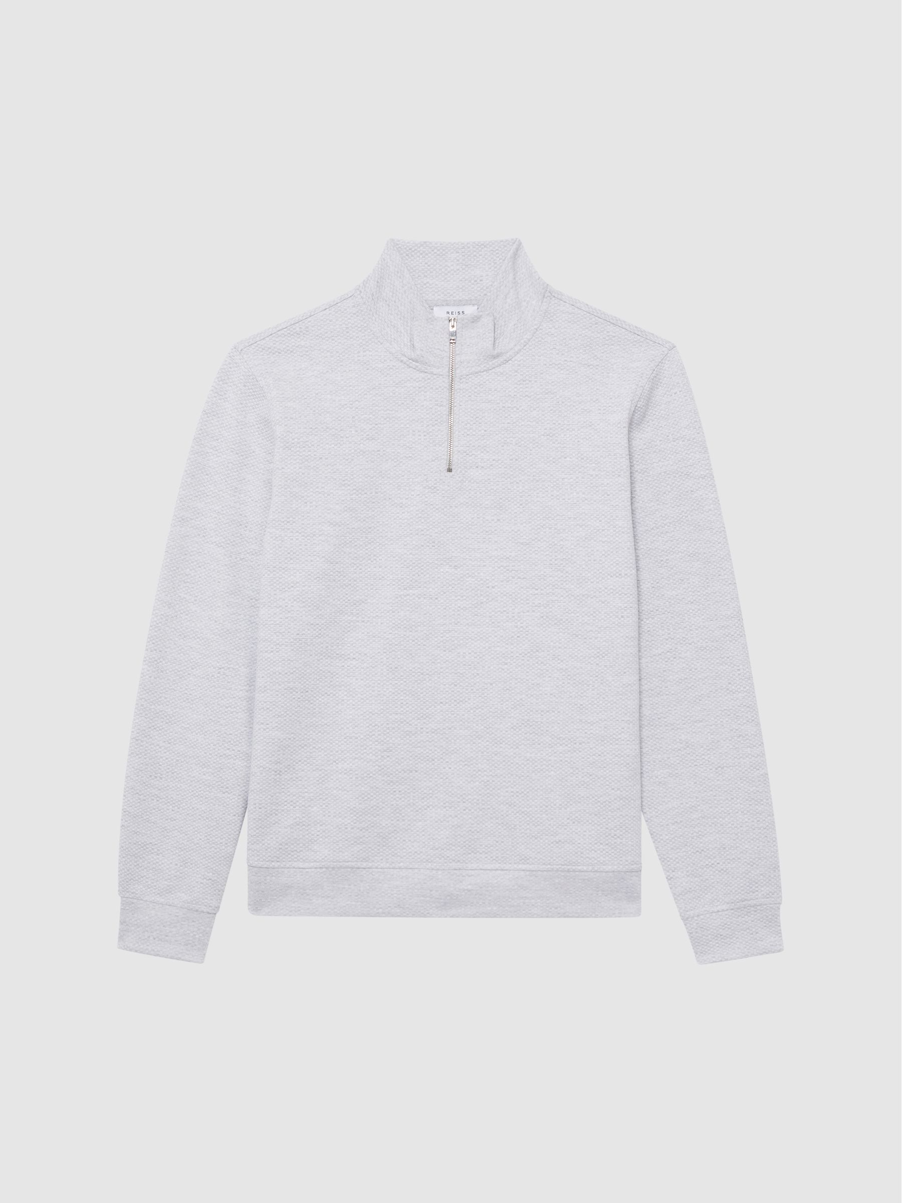Slim Fit Textured Half Zip Top in Grey Melange - Image 2 of 11