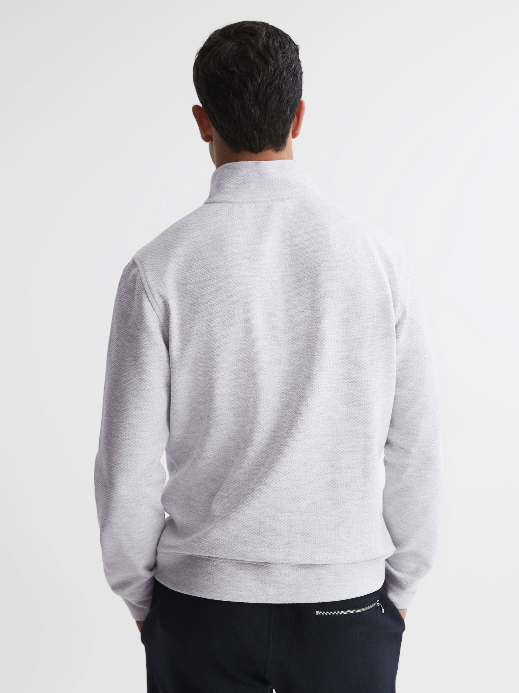 Slim Fit Textured Half Zip Top in Grey Melange - Image 4 of 11