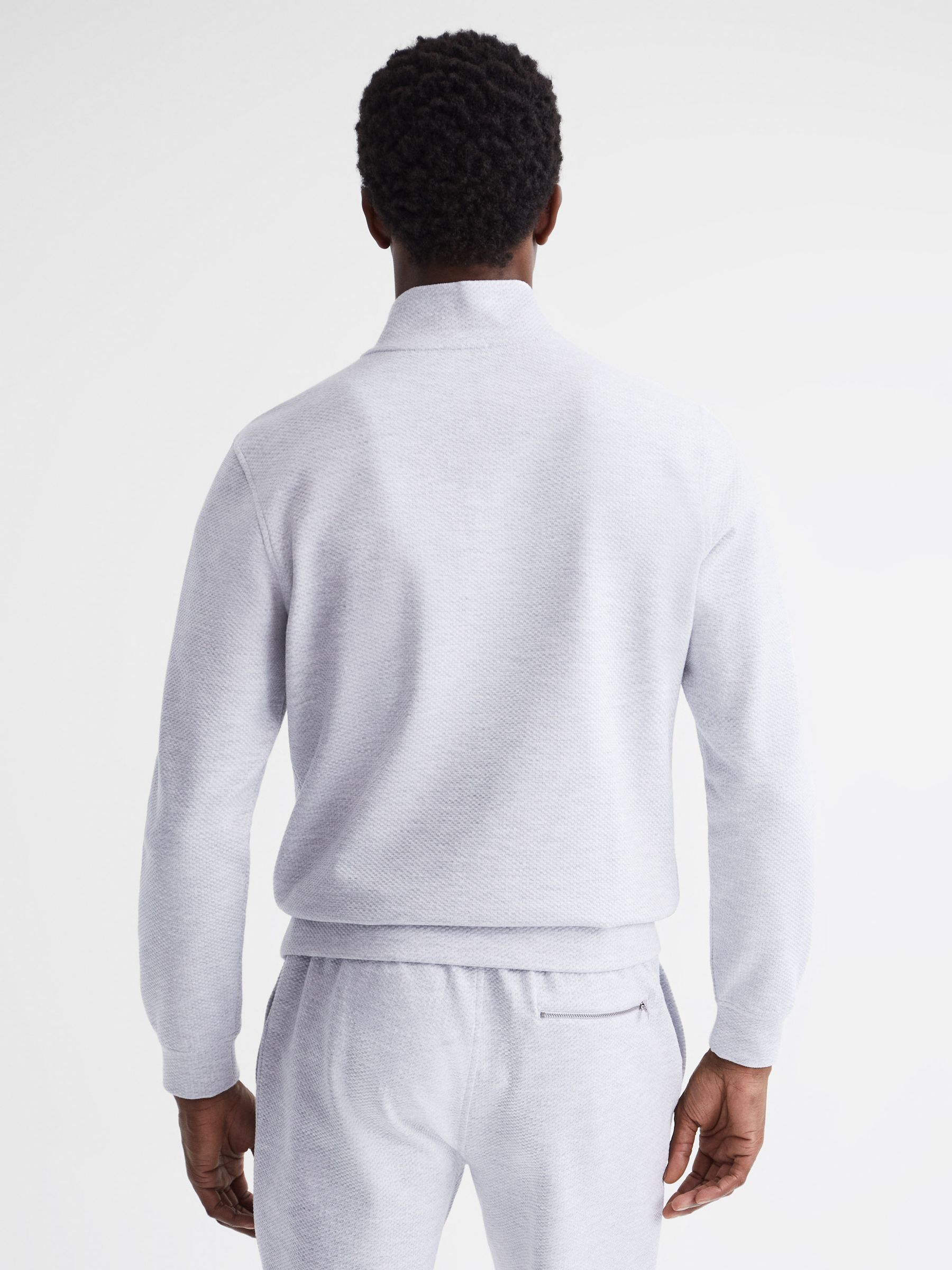 Slim Fit Textured Half Zip Top in Grey Melange - Image 5 of 11