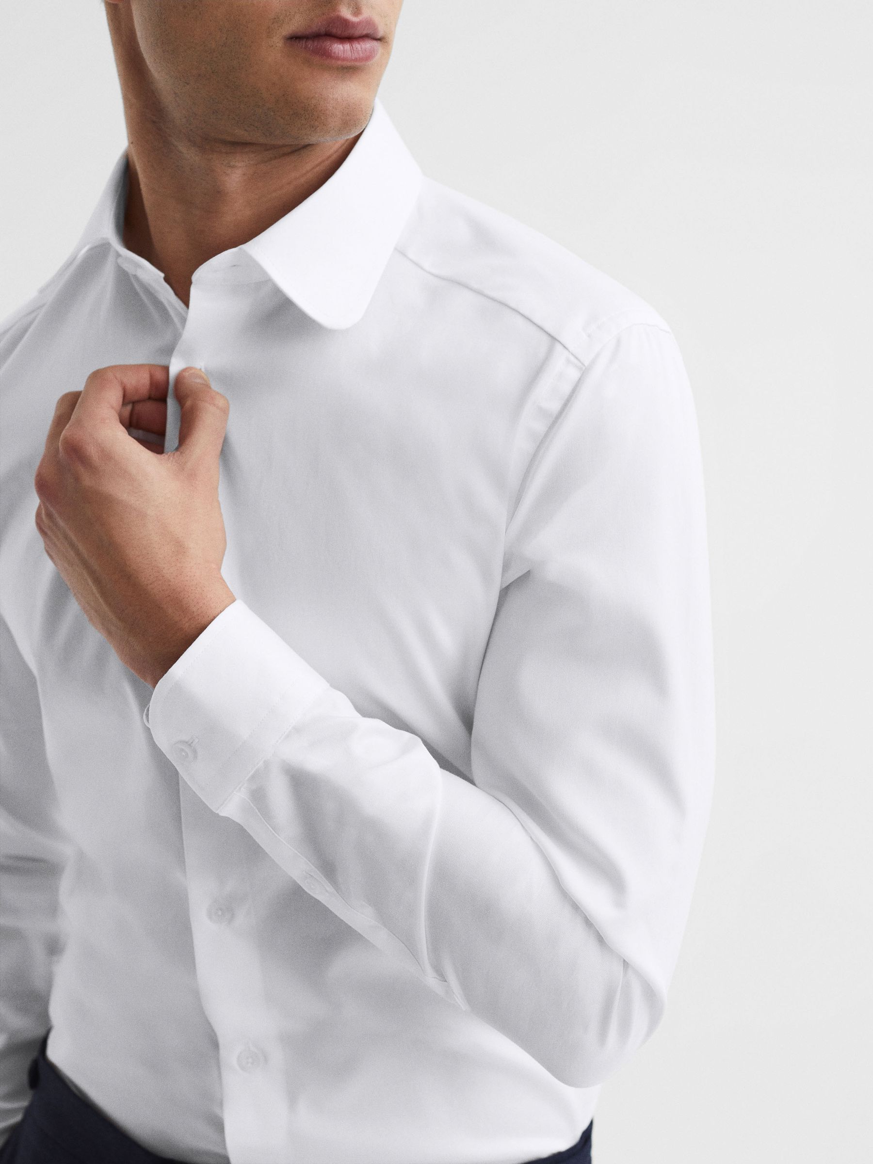 Slim Fit Penny Collar Shirt in White - Image 4 of 8