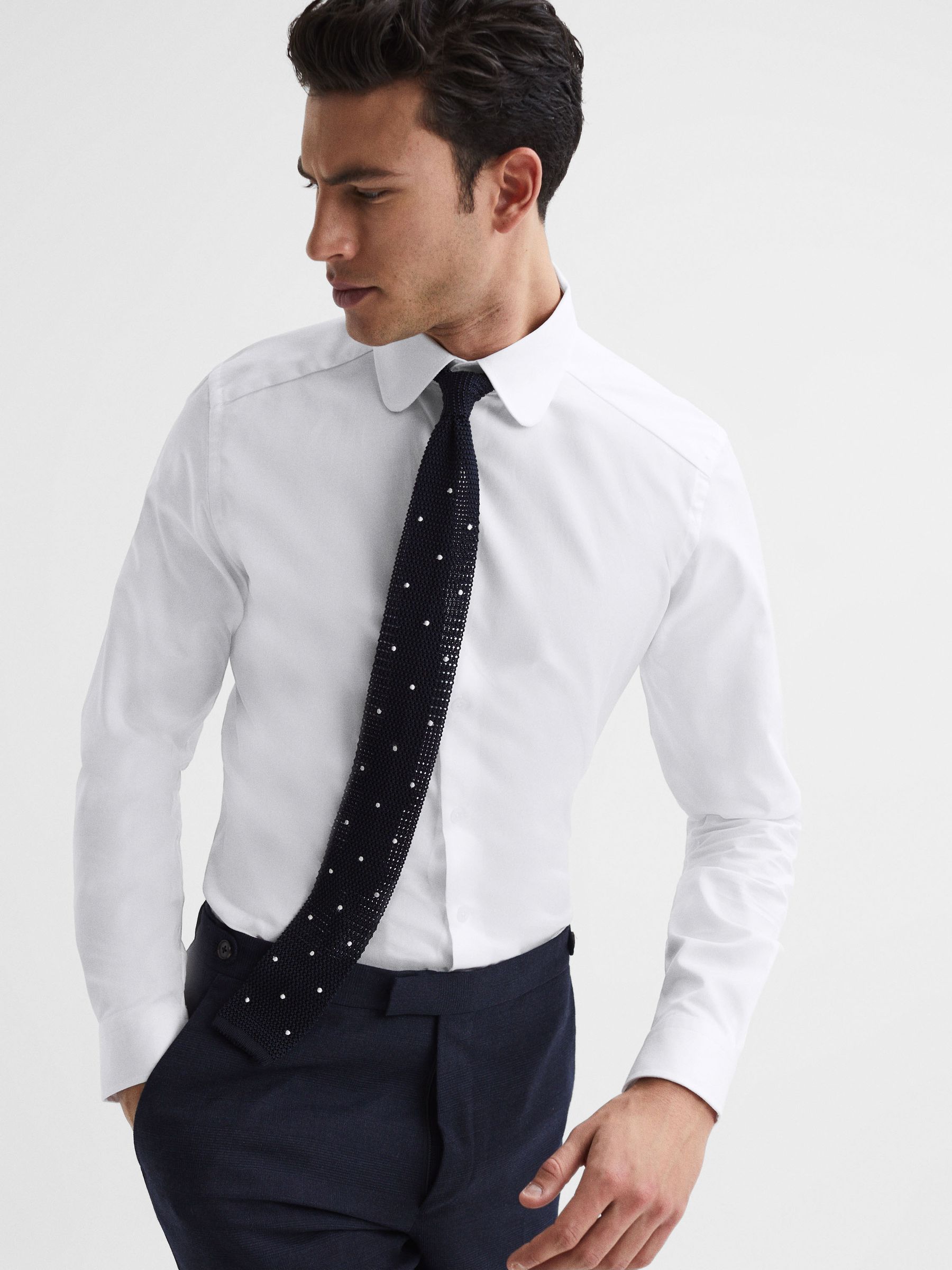 Slim Fit Penny Collar Shirt in White - Image 6 of 8