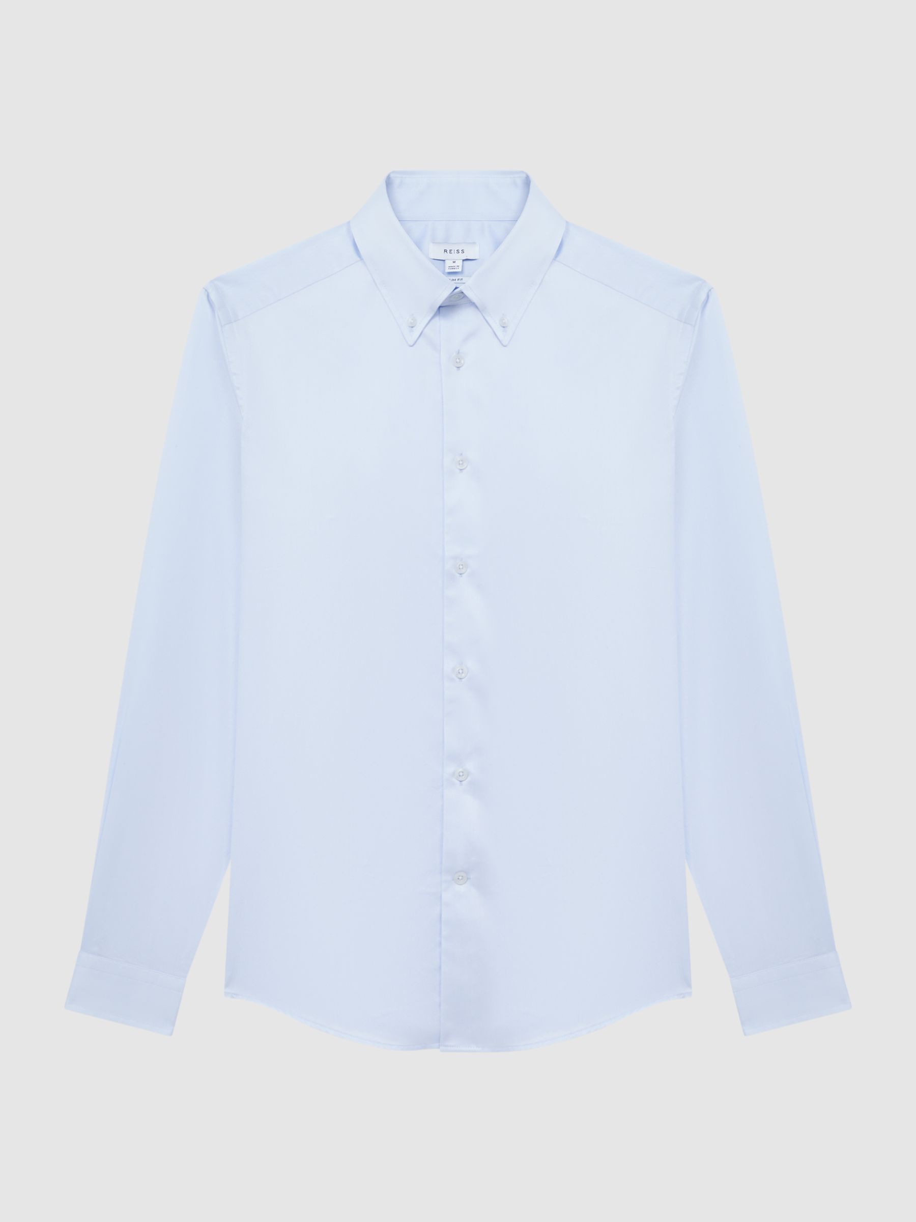 Slim Fit Cotton Button-Down Shirt in Soft Blue - Image 2 of 7