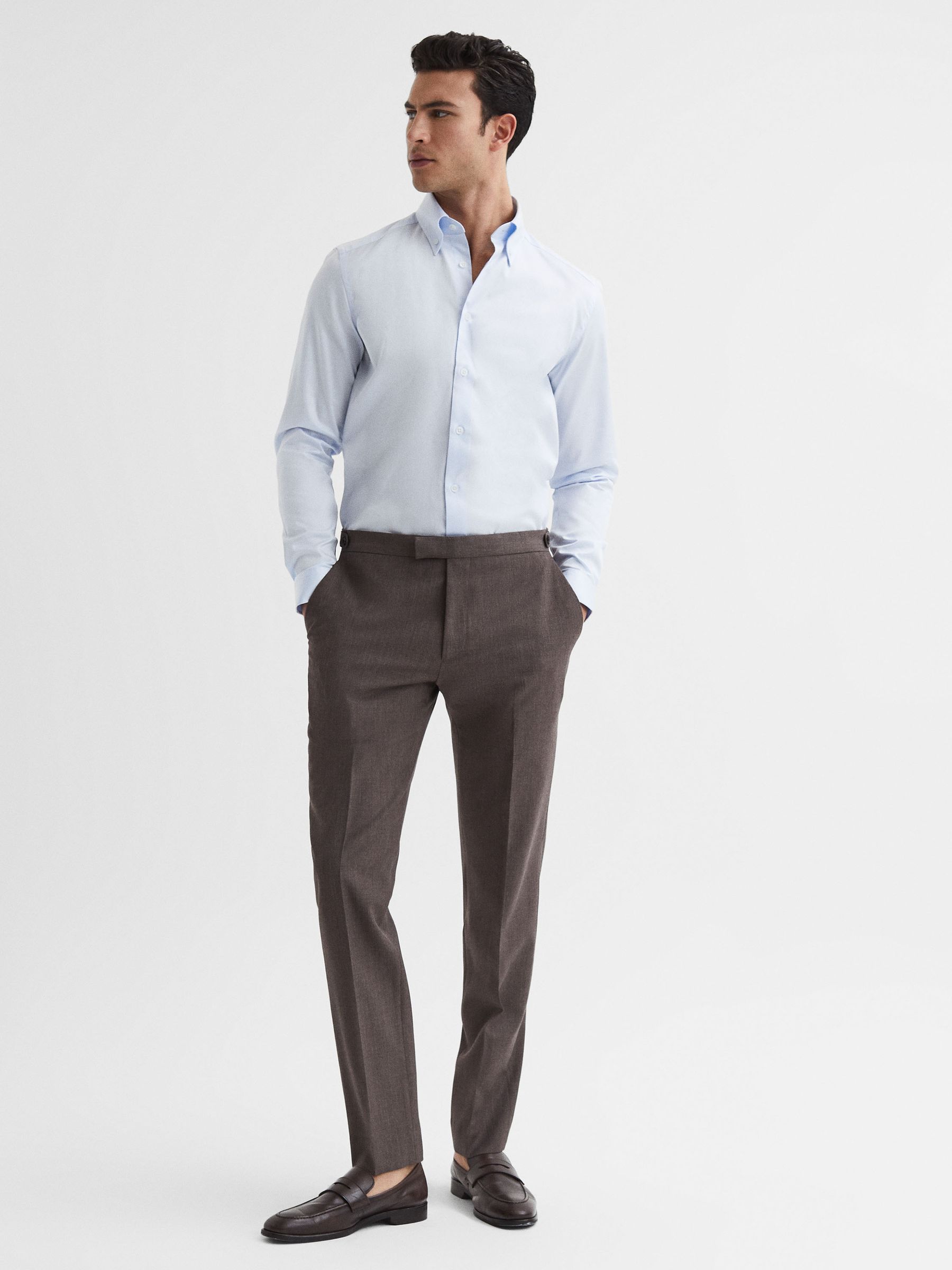 Slim Fit Cotton Button-Down Shirt in Soft Blue - Image 3 of 7