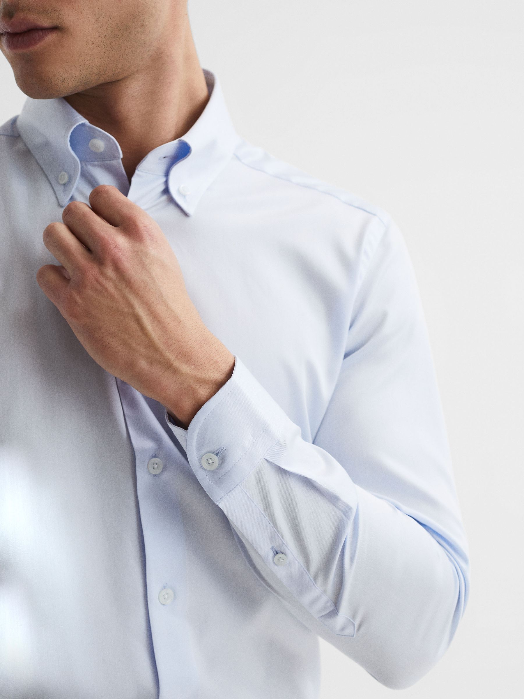 Slim Fit Cotton Button-Down Shirt in Soft Blue - Image 4 of 7