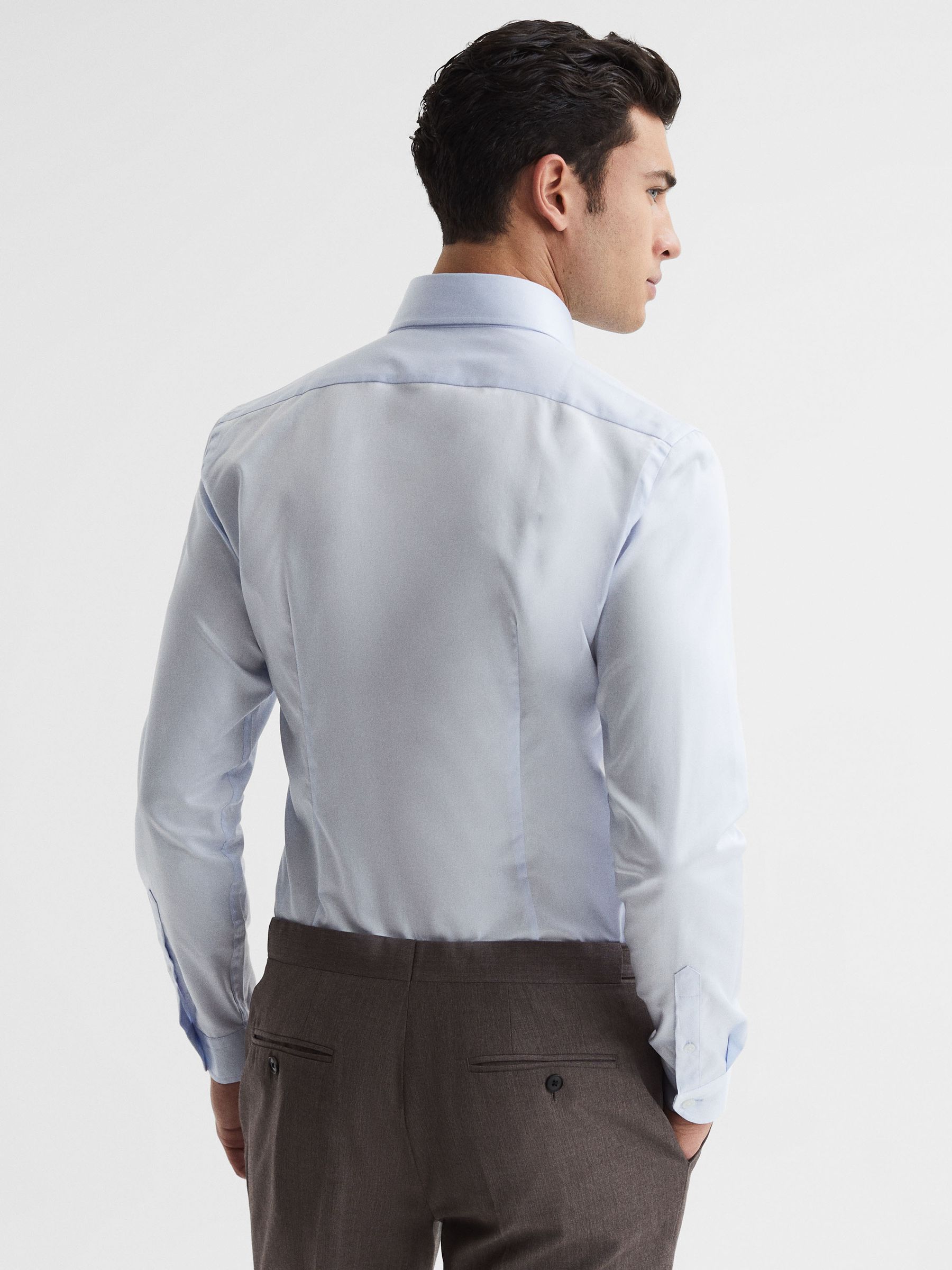 Slim Fit Cotton Button-Down Shirt in Soft Blue - Image 5 of 7
