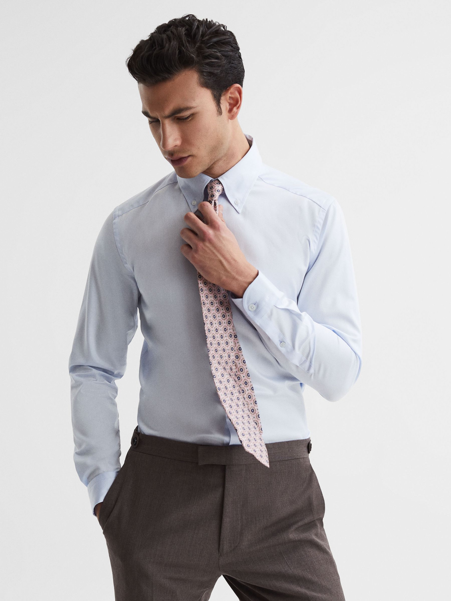 Slim Fit Cotton Button-Down Shirt in Soft Blue - Image 6 of 7