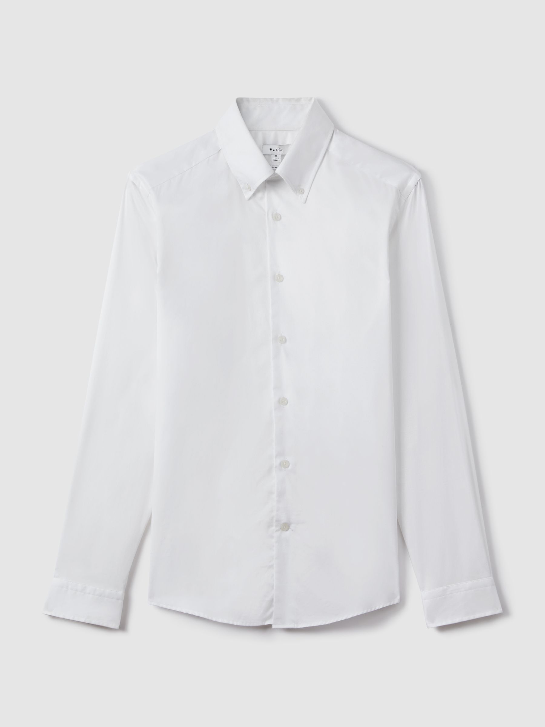 Slim Fit Cotton Button-Down Shirt in White - Image 2 of 7