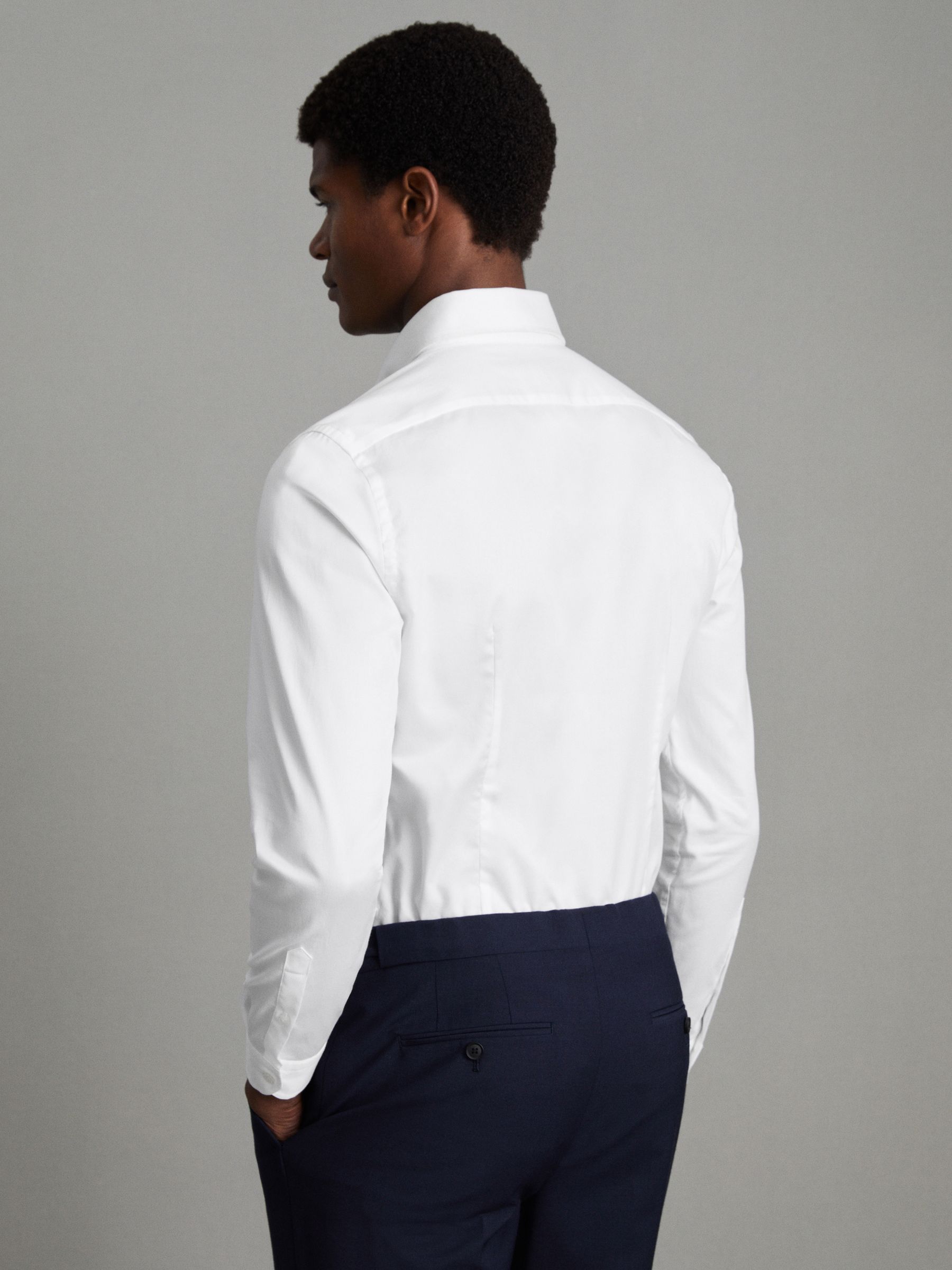 Slim Fit Cotton Button-Down Shirt in White - Image 4 of 7