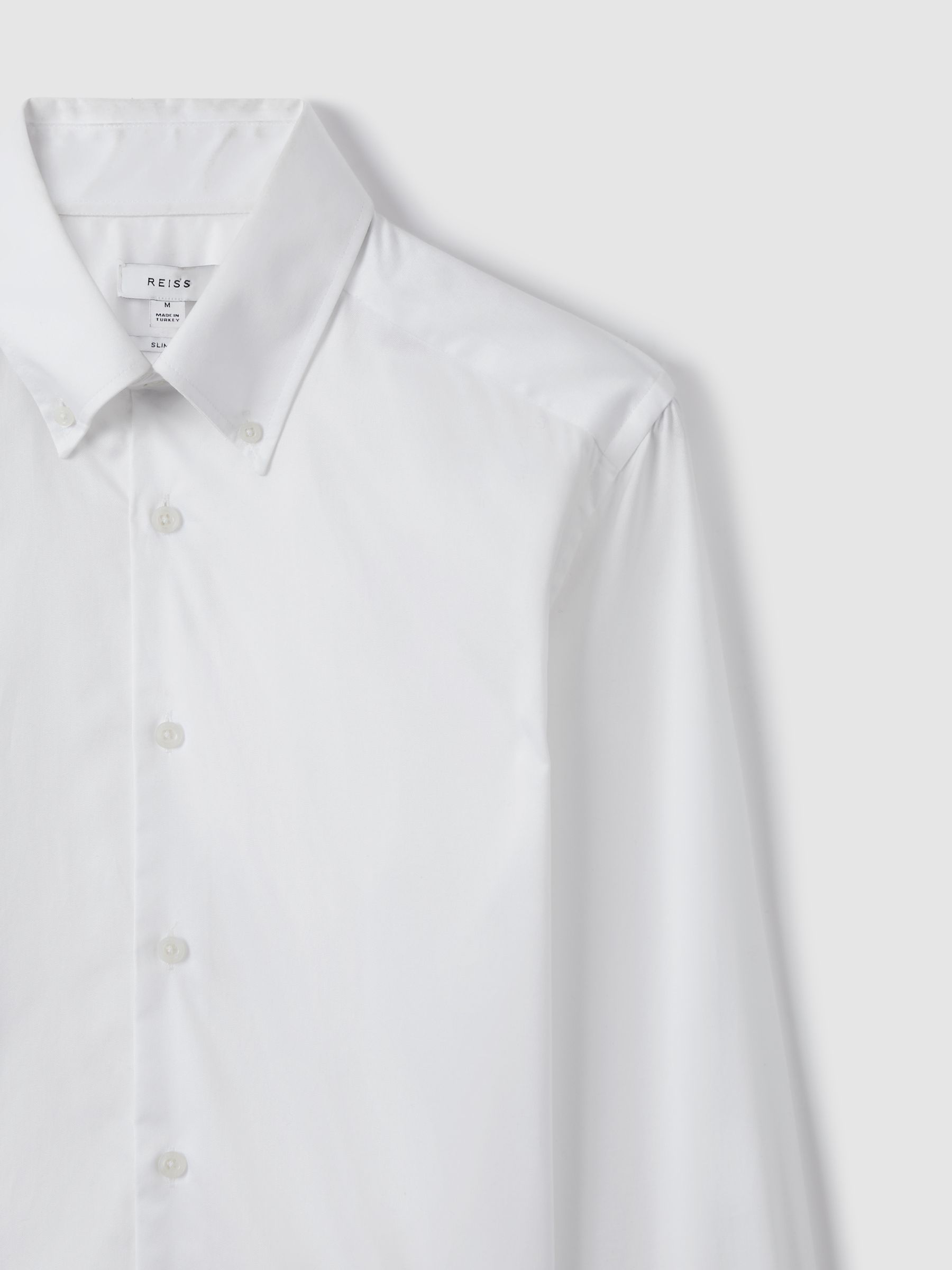 Slim Fit Cotton Button-Down Shirt in White - Image 5 of 7