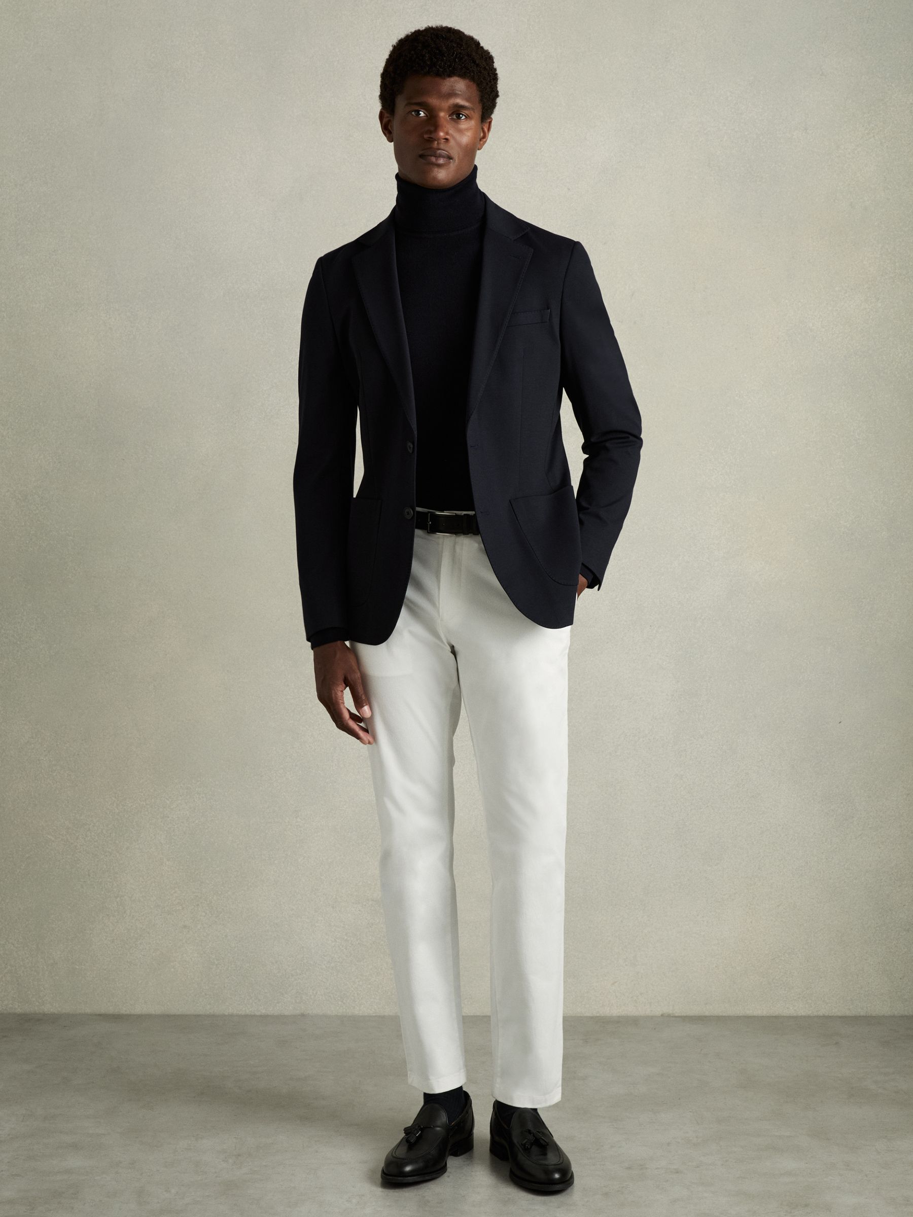 Slim Fit Washed Cotton Blend Chinos in White - Image 1 of 6