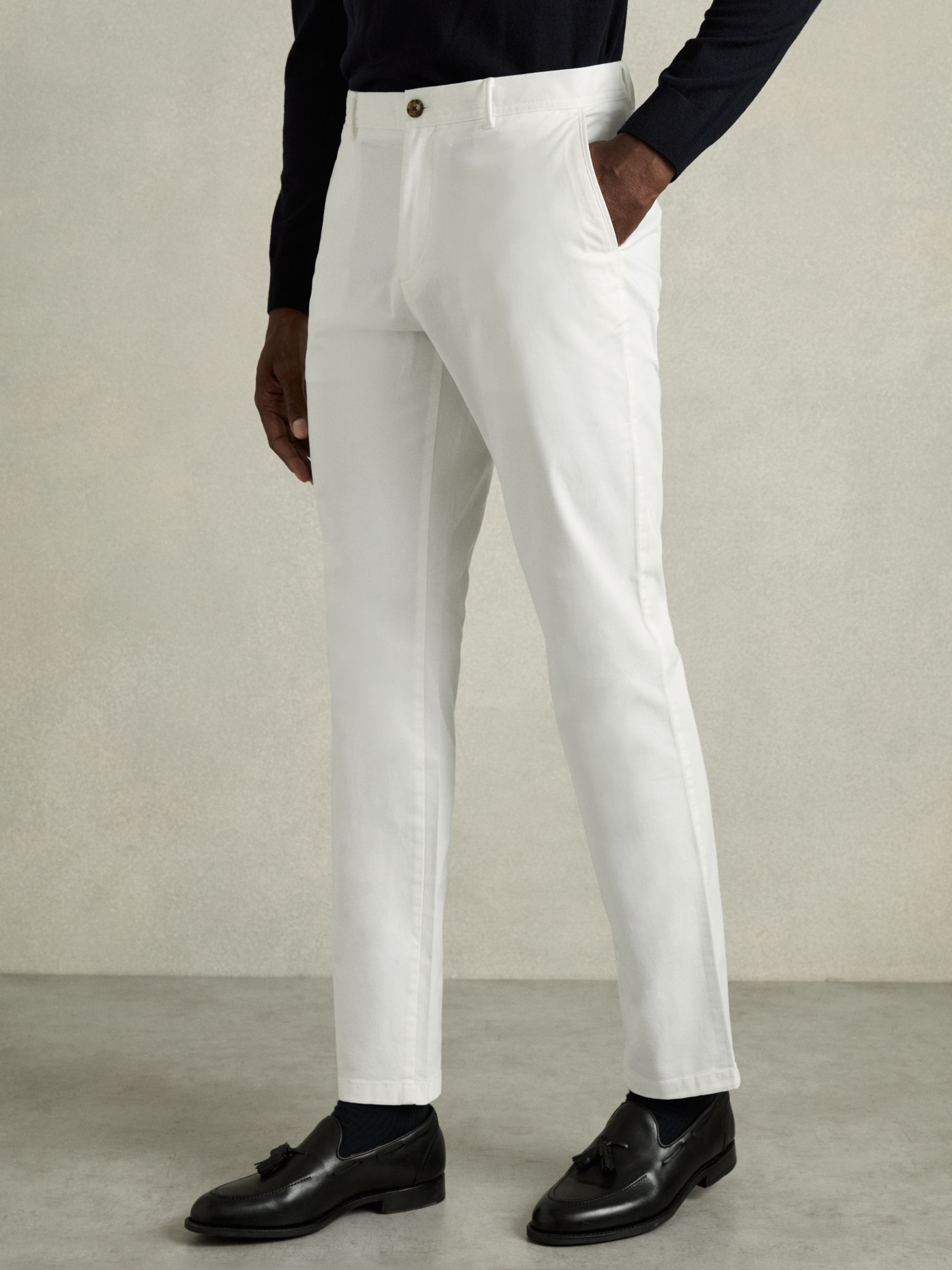 Slim Fit Washed Cotton Blend Chinos in White - Image 3 of 6